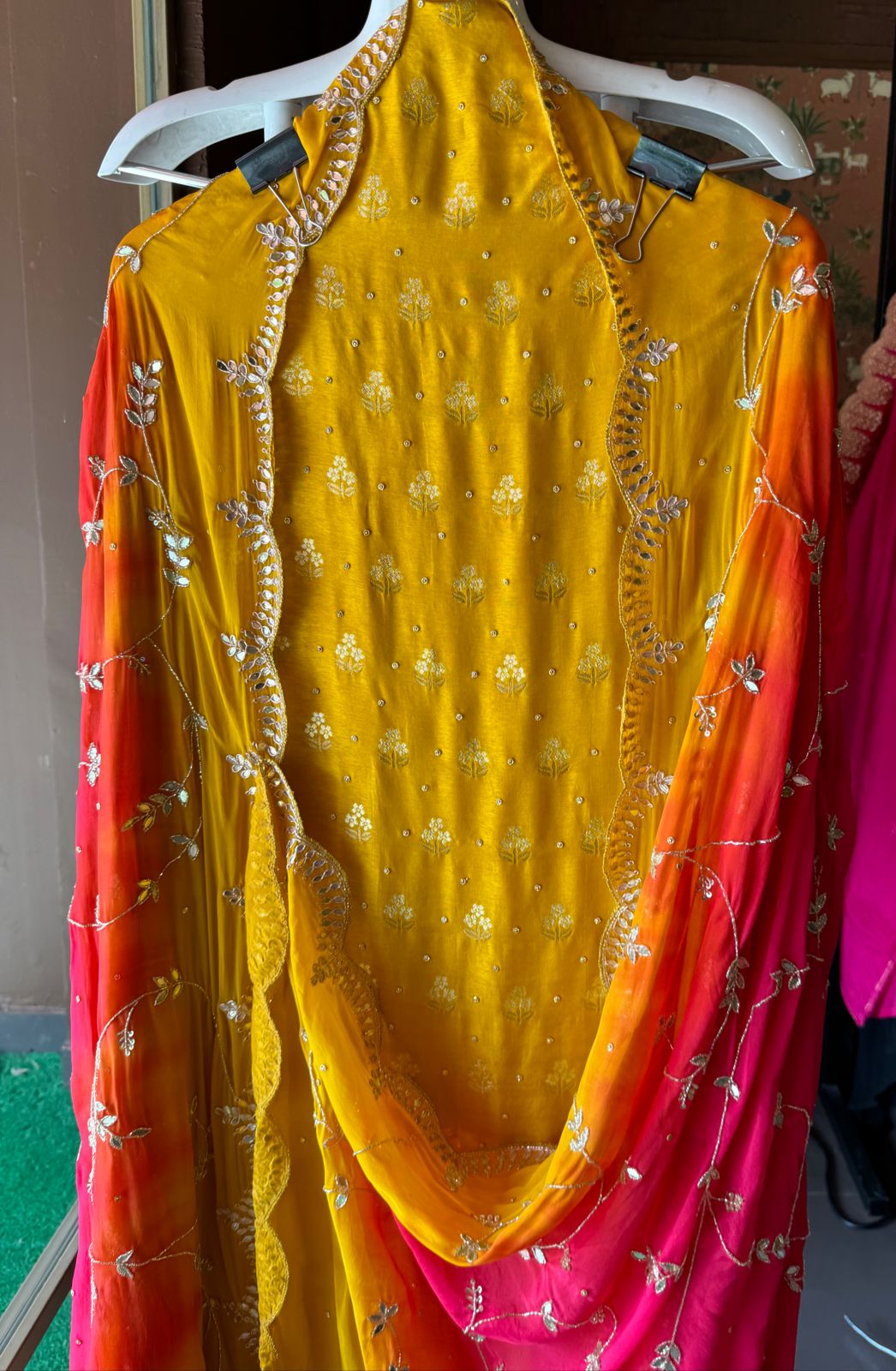 Pure banarsi Silk Shirt with booties overall The shirt front with Swarovski highlighting