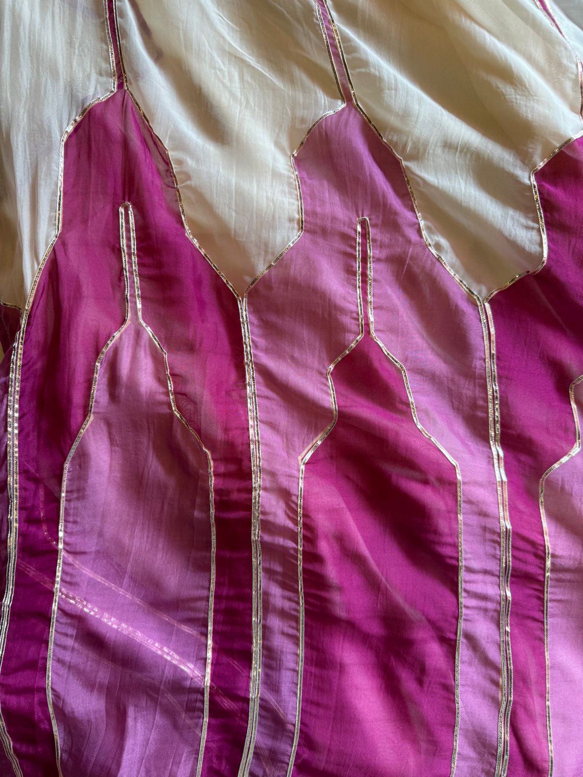 Soft organza Unstitched Shirt with angrakha design neckline with Dori and Dabka work booties with piping done.