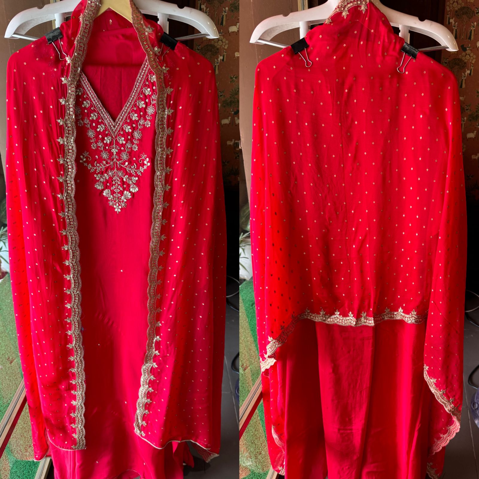 Update Silk Unstitched Shirt with Dabka and dori work on the neckline