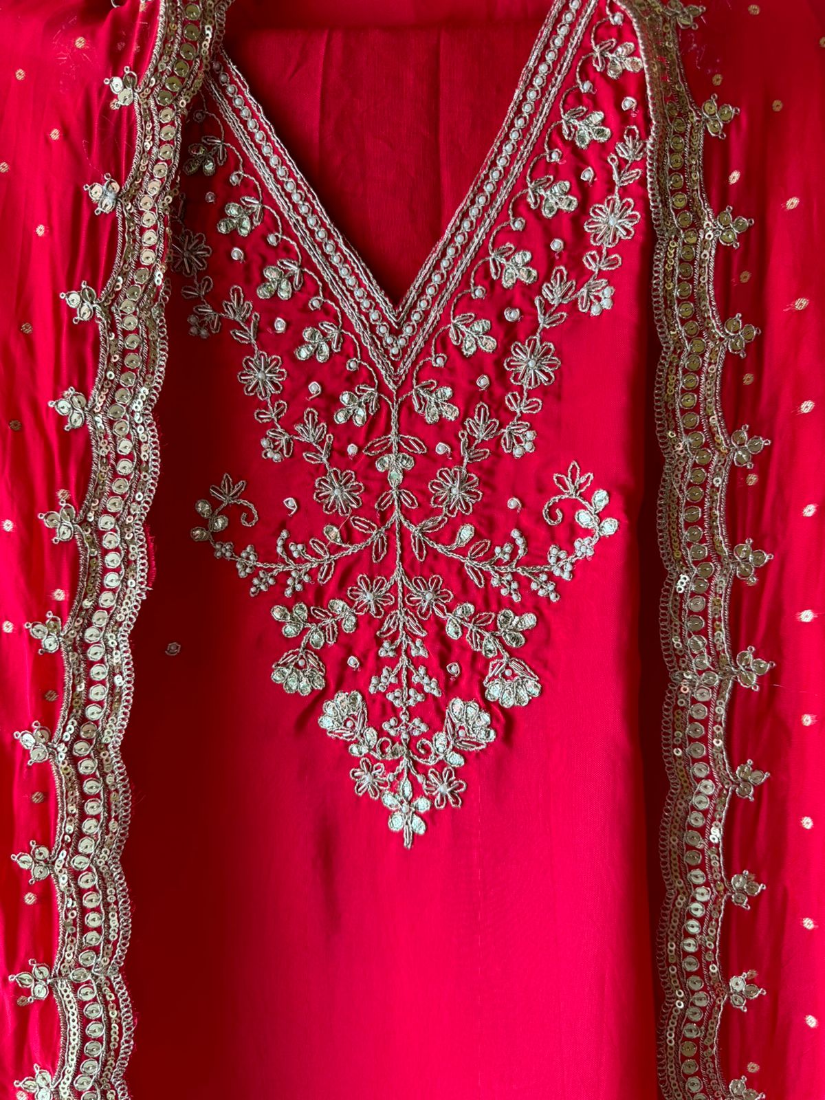 Update Silk Unstitched Shirt with Dabka and dori work on the neckline