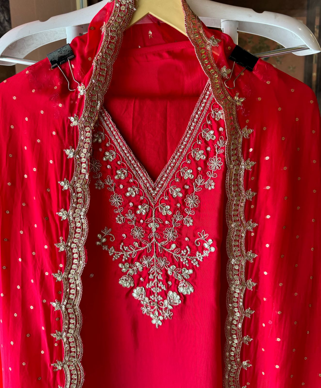 Update Silk Unstitched Shirt with Dabka and dori work on the neckline