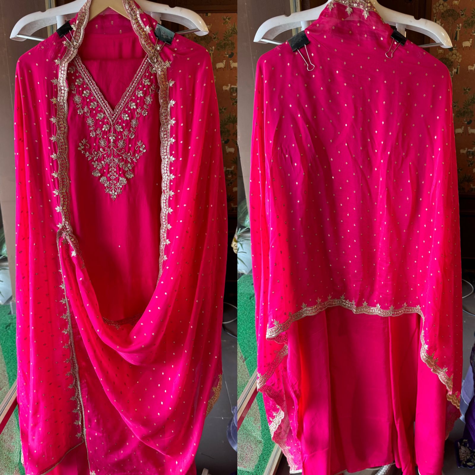 Update Silk Unstitched Shirt with Dabka and dori work on the neckline