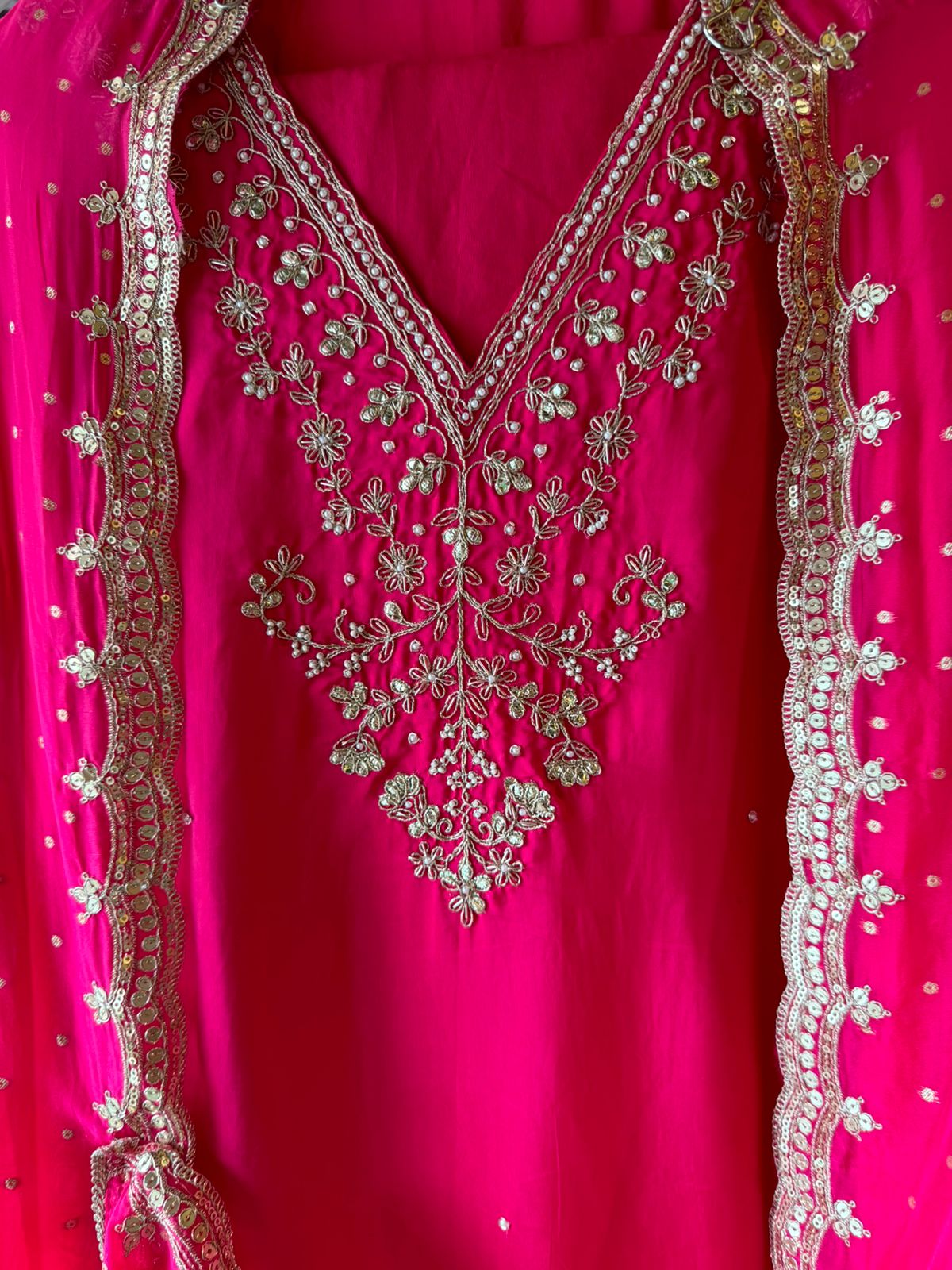 Update Silk Unstitched Shirt with Dabka and dori work on the neckline