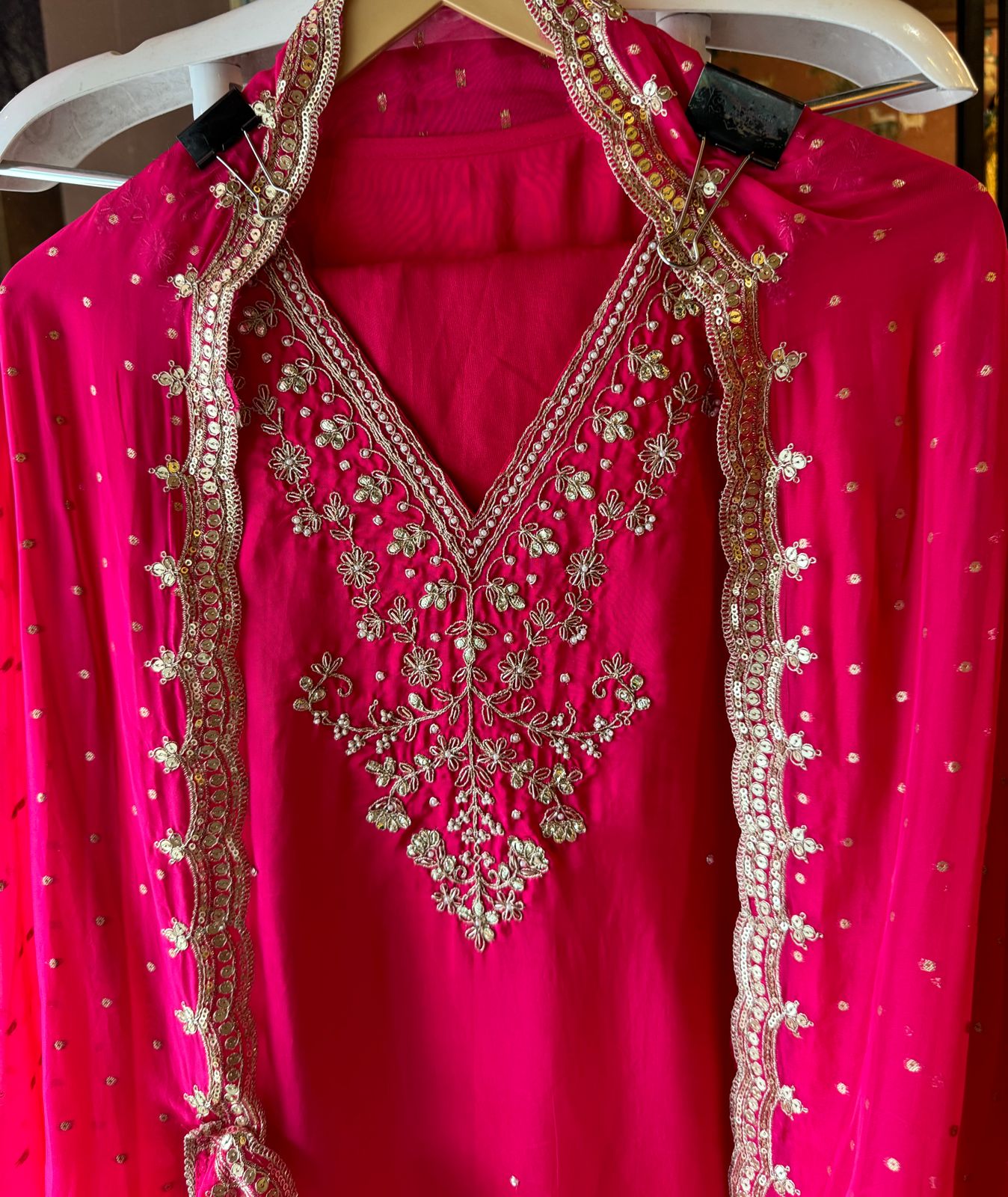 Update Silk Unstitched Shirt with Dabka and dori work on the neckline