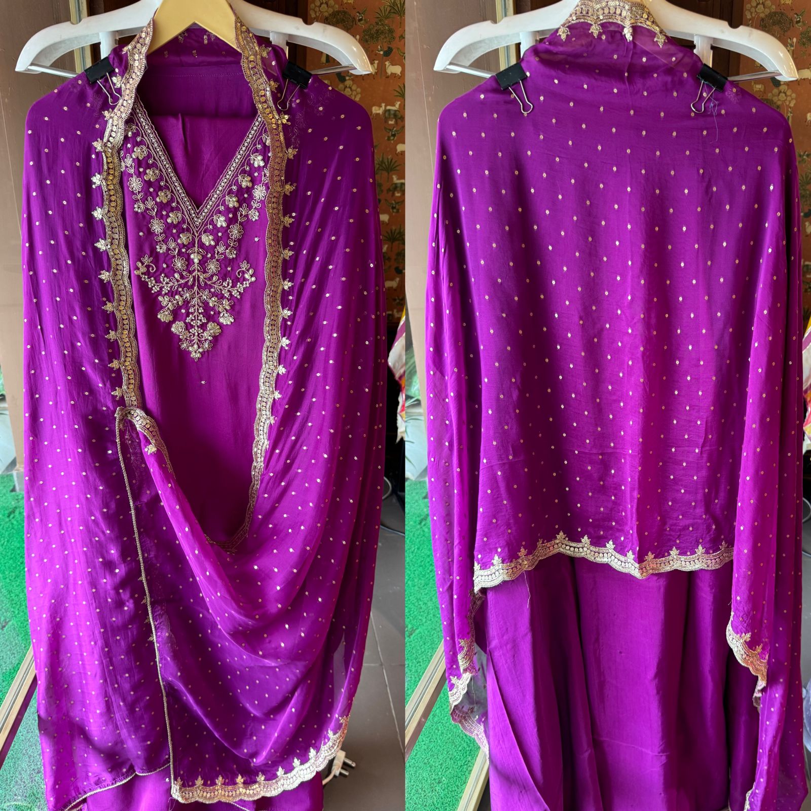 Update Silk Unstitched Shirt with Dabka and dori work on the neckline