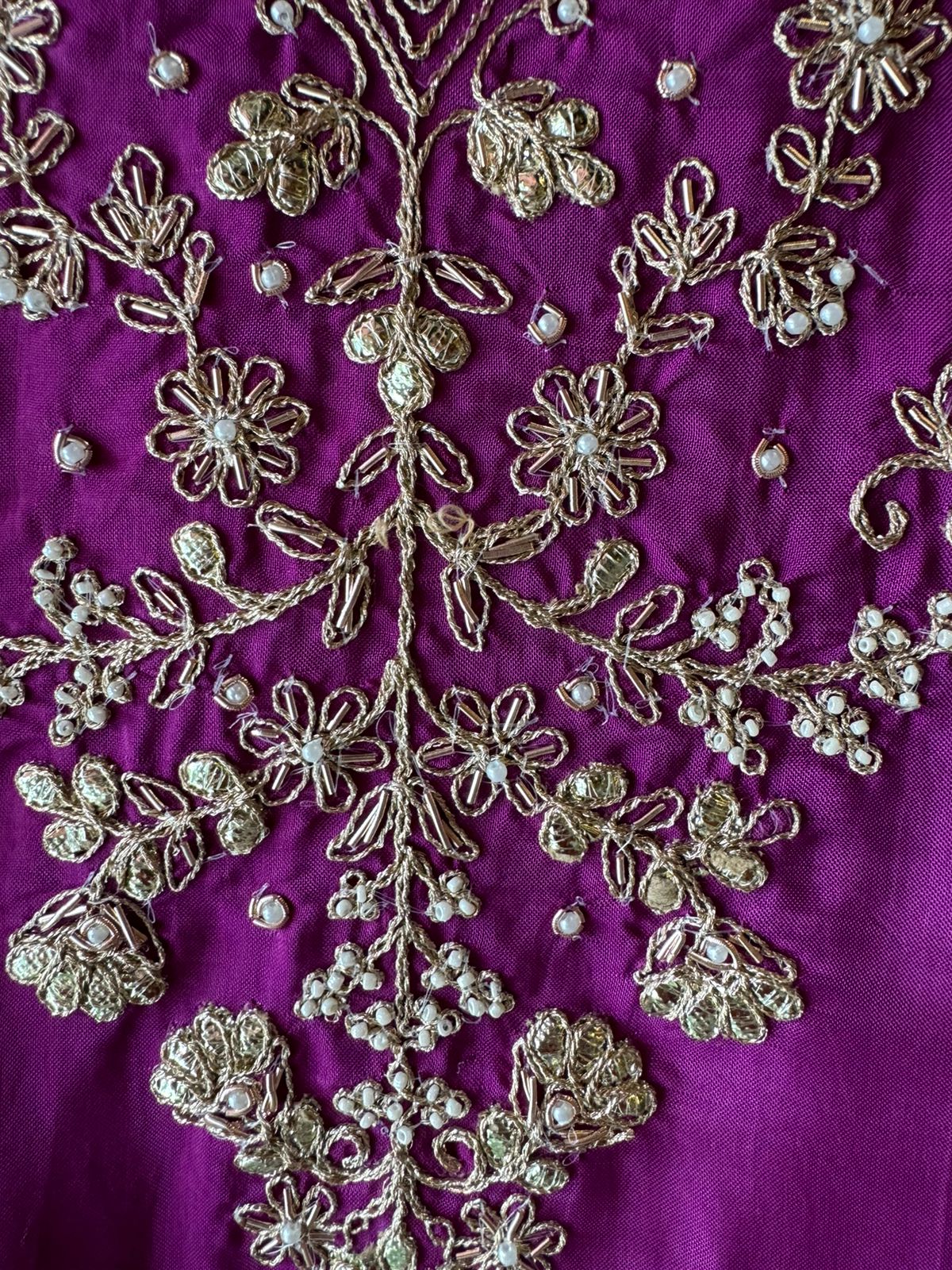 Update Silk Unstitched Shirt with Dabka and dori work on the neckline