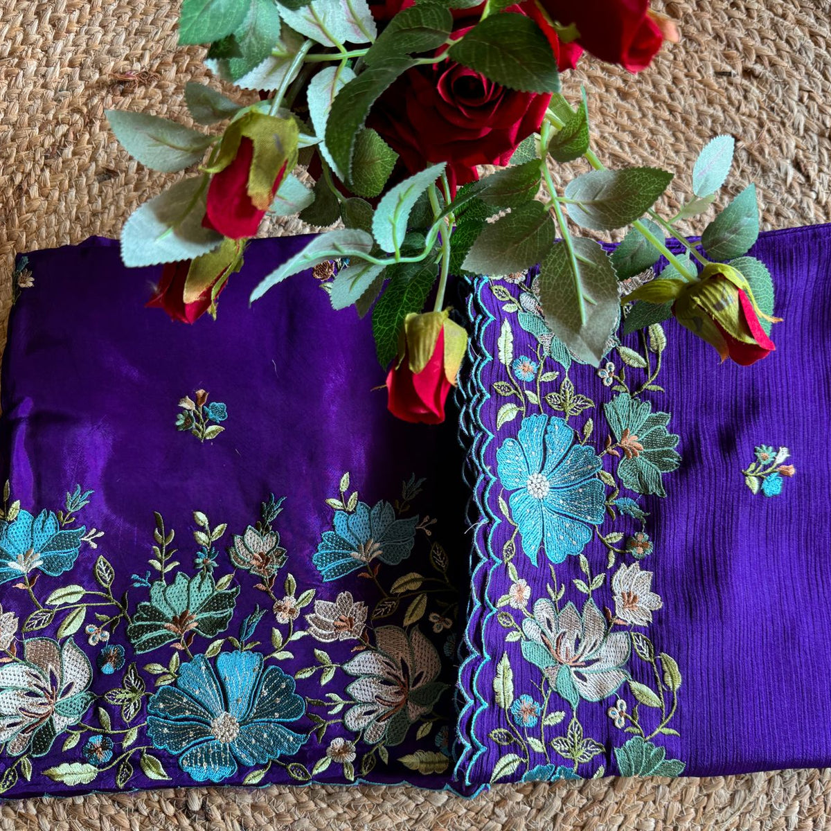 Opada silk Unstitched suit fabrics with very gorgeous floral threadwor ...