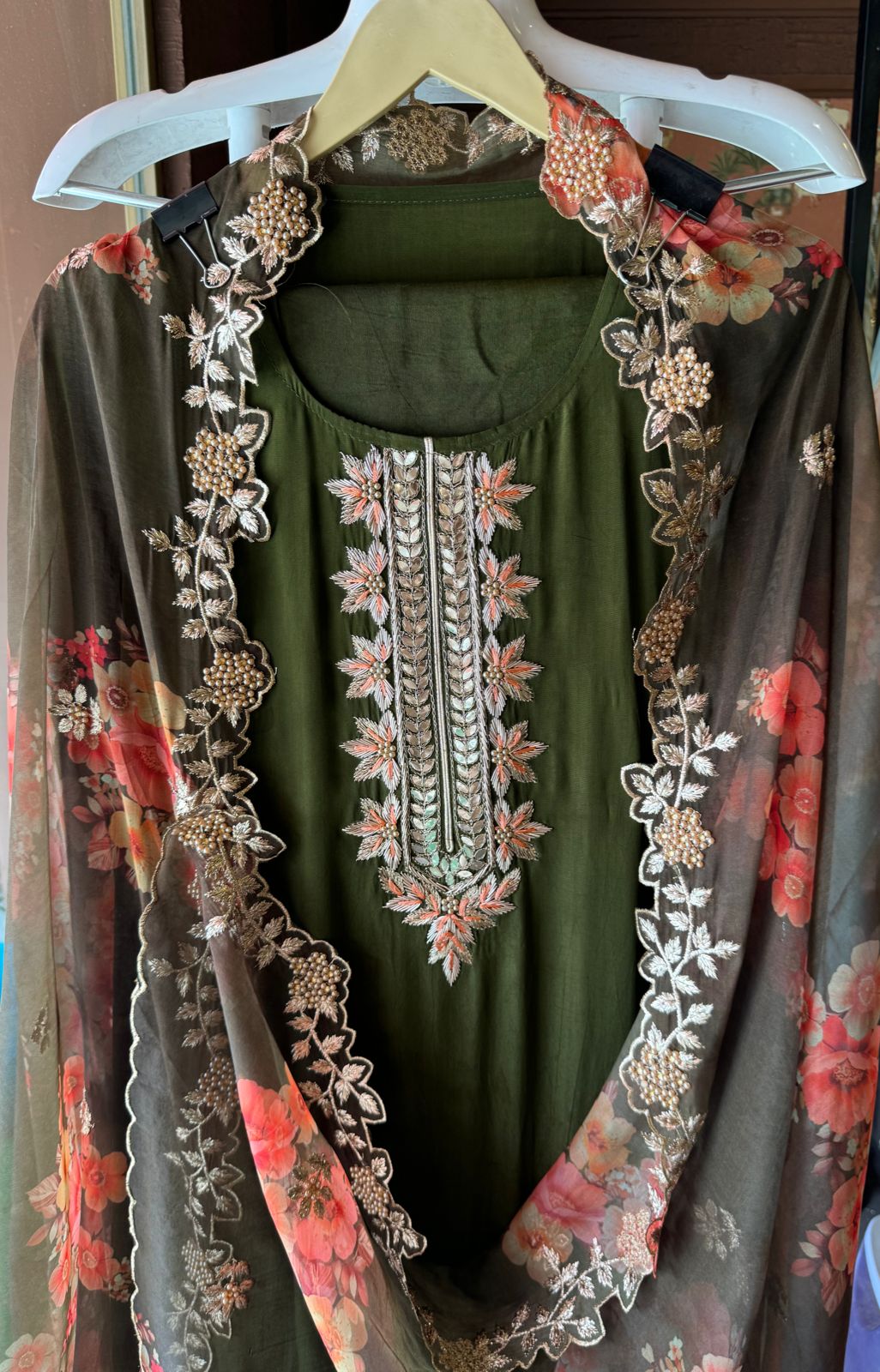 Pure crepe Shirt (Unstitched and full in size) with beautiful Neckwork done