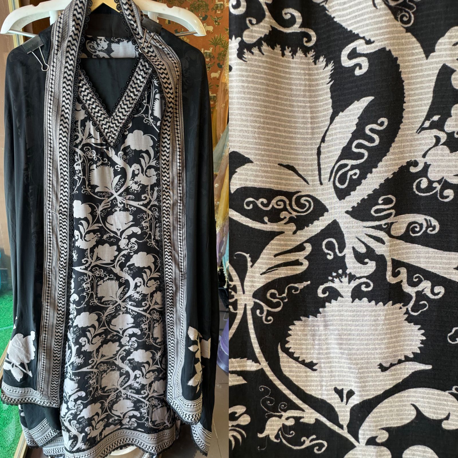 Self organza unstitched shirt kurta with bagh digital printing done on the full shirt front and back as well.