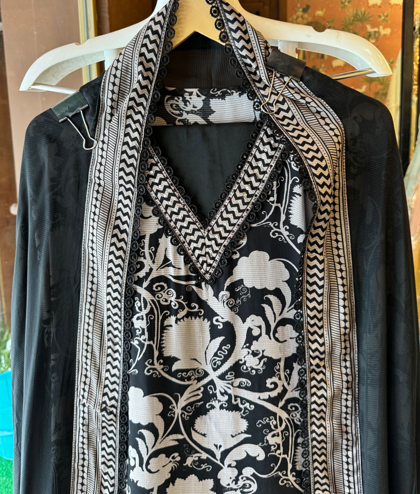 Self organza unstitched shirt kurta with bagh digital printing done on the full shirt front and back as well.