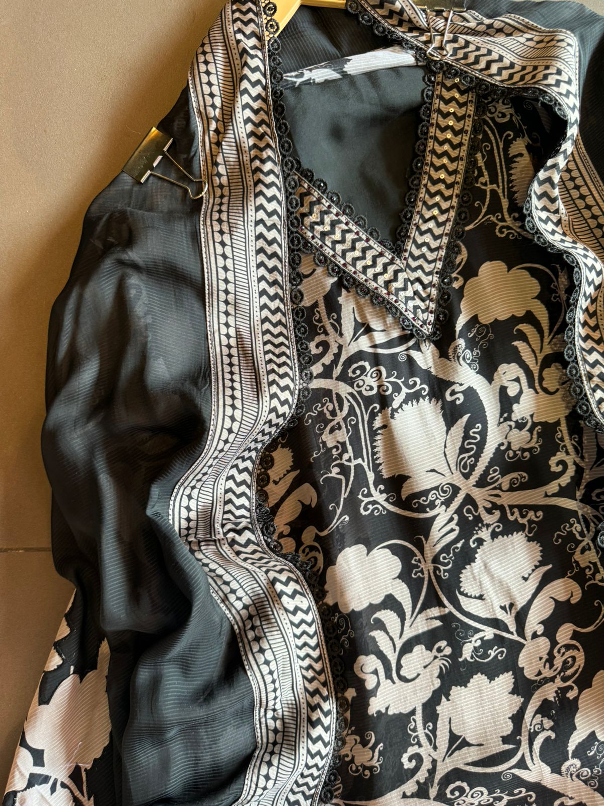 Self organza unstitched shirt kurta with bagh digital printing done on the full shirt front and back as well.