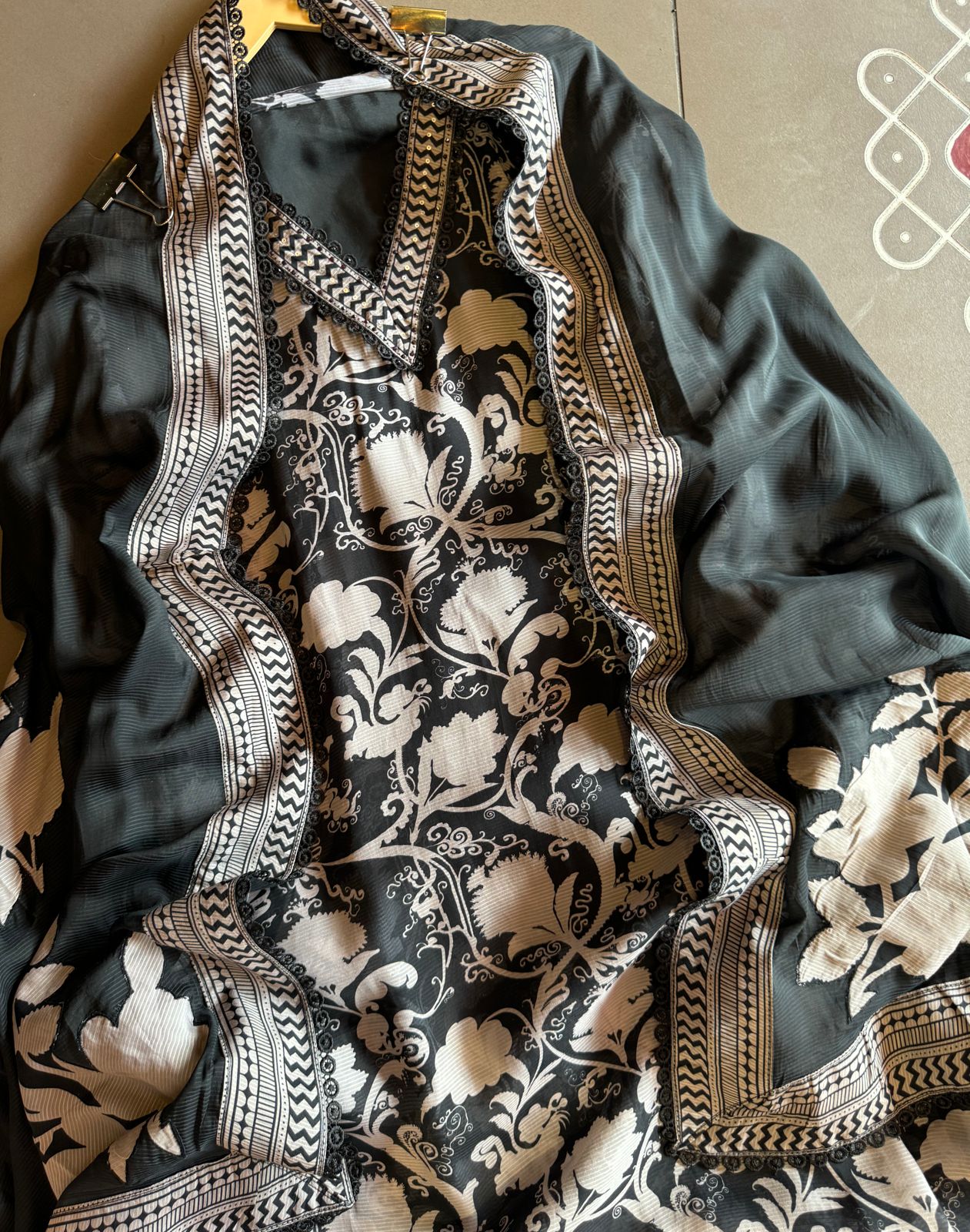 Self organza unstitched shirt kurta with bagh digital printing done on the full shirt front and back as well.