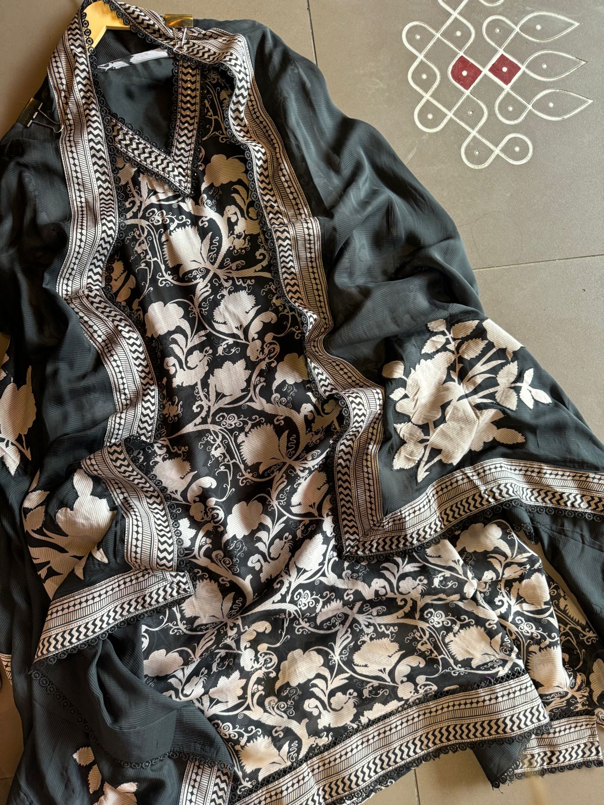 Self organza unstitched shirt kurta with bagh digital printing done on the full shirt front and back as well.