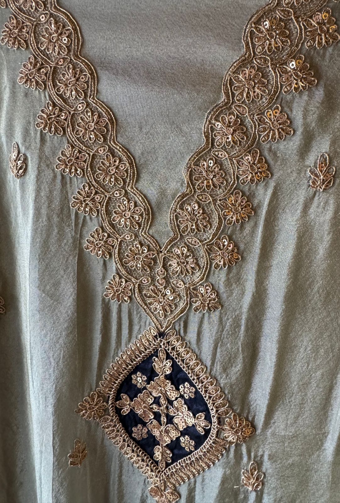 Pure 100% soft  tissue Unstitched shirt with zari & Sequence Embroidery done