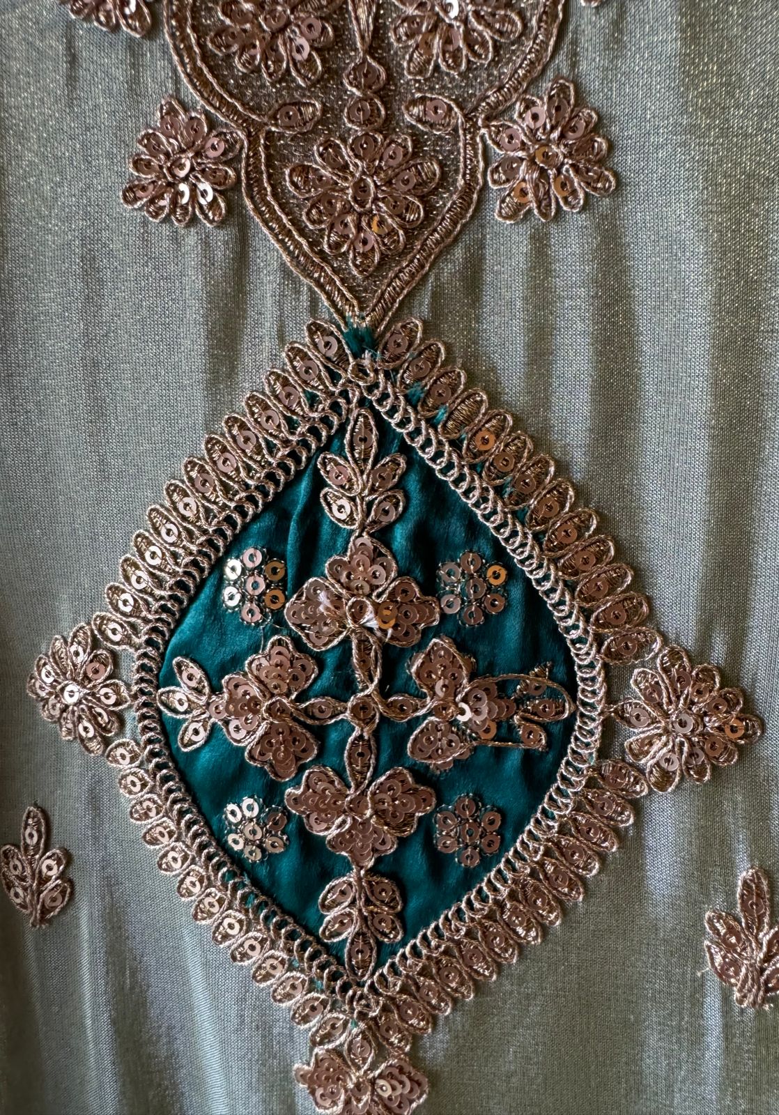 Pure 100% soft  tissue Unstitched shirt with zari & Sequence Embroidery done