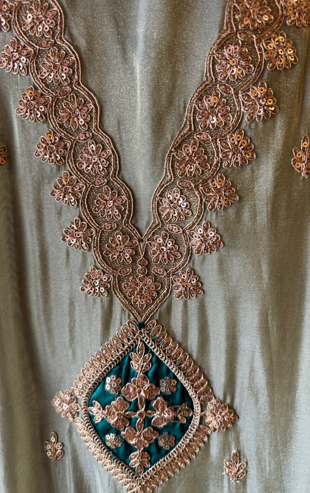 Pure 100% soft  tissue Unstitched shirt with zari & Sequence Embroidery done