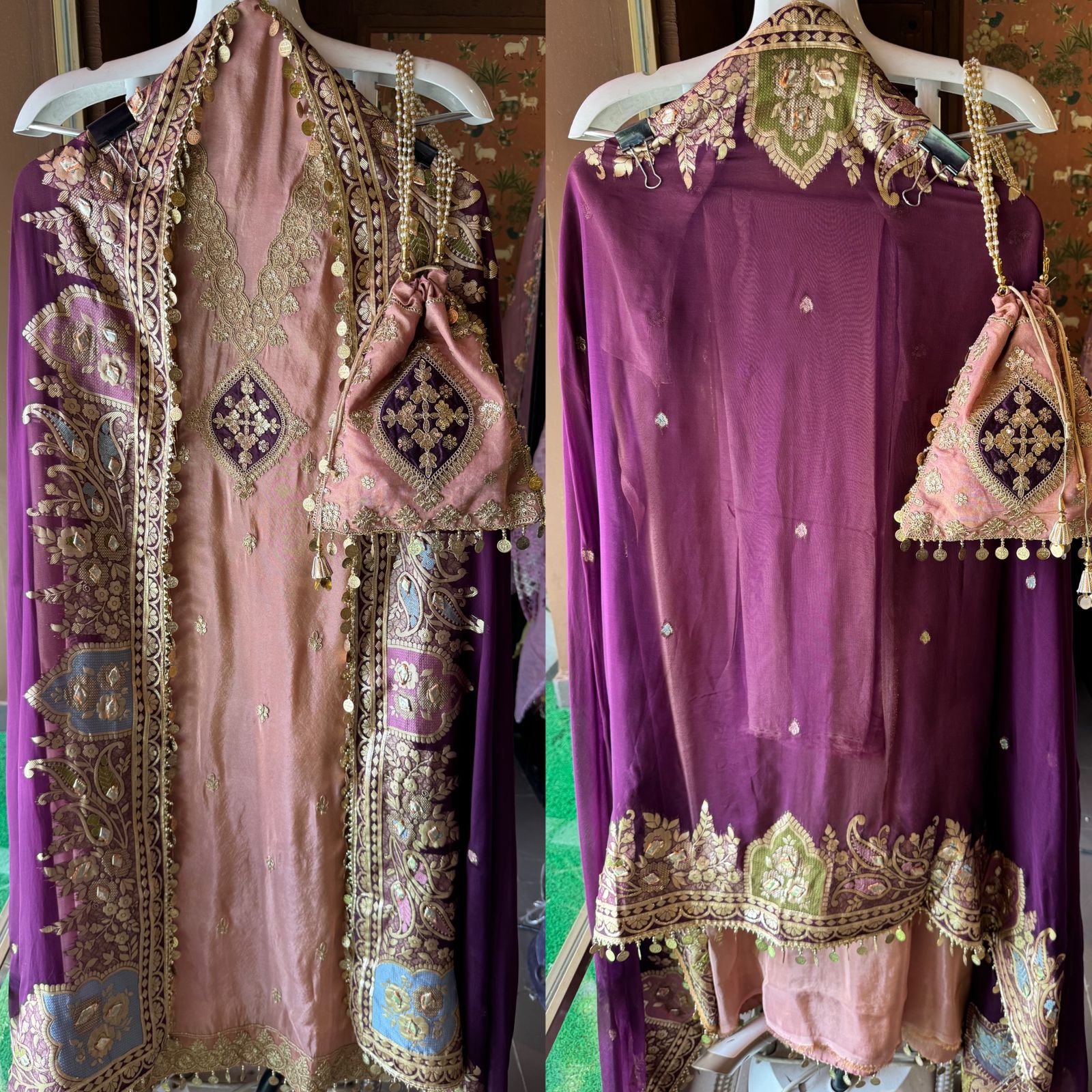 Pure 100% soft  tissue Unstitched shirt with zari & Sequence Embroidery done