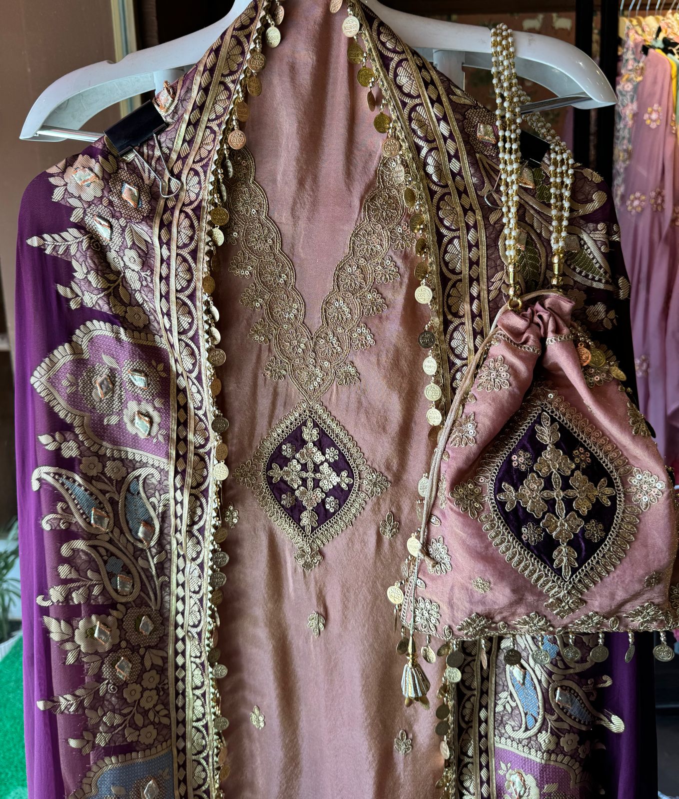 Pure 100% soft  tissue Unstitched shirt with zari & Sequence Embroidery done