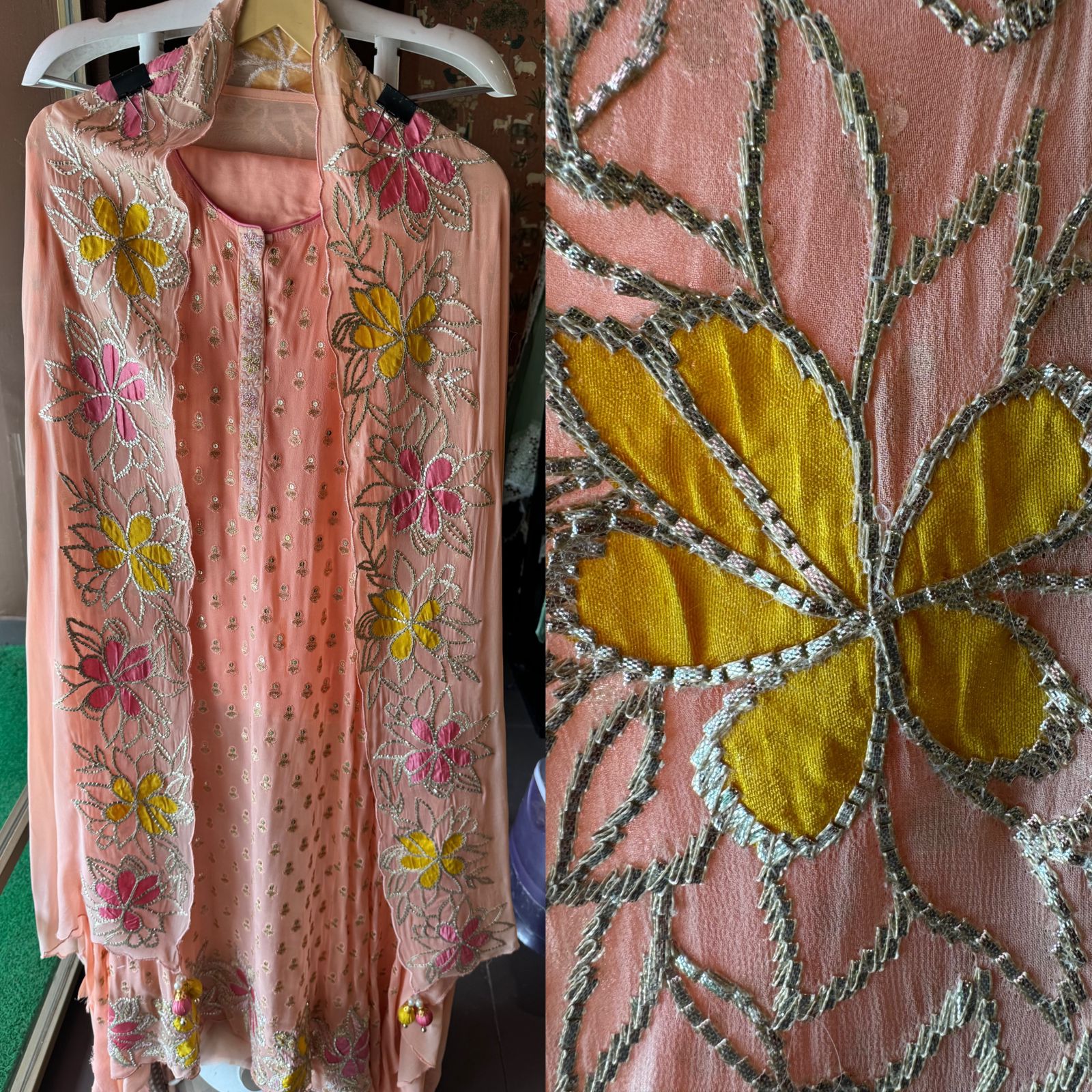 Pure Georgette Shirt with heavily embroidered booties