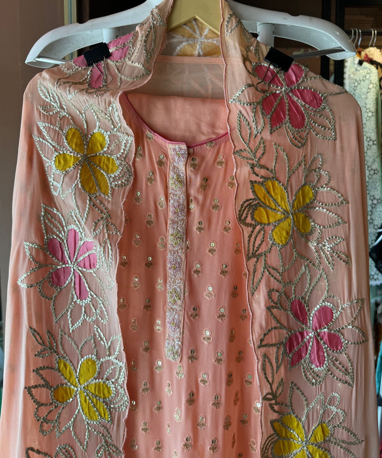 Pure Georgette Shirt with heavily embroidered booties