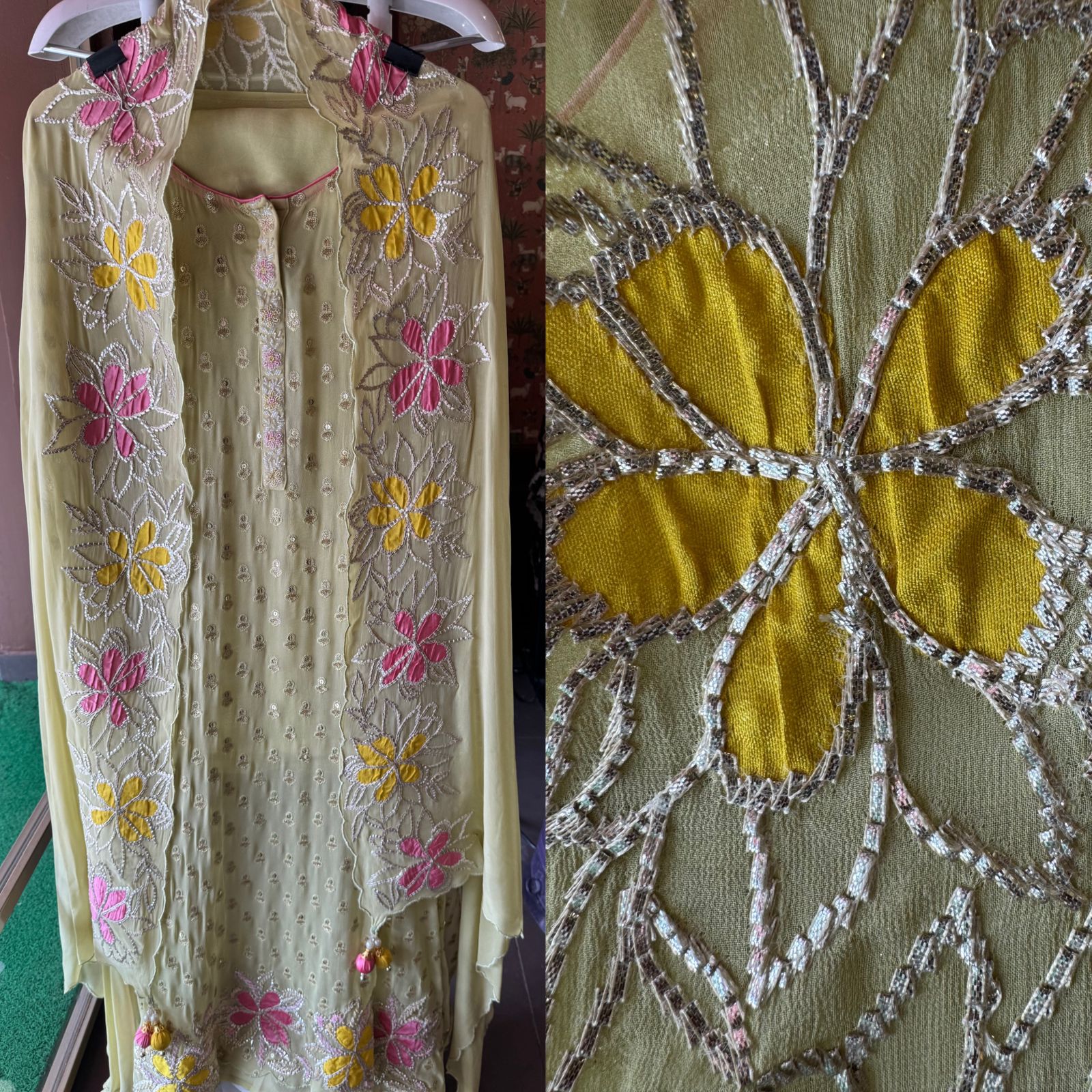 Pure Georgette Shirt with heavily embroidered booties