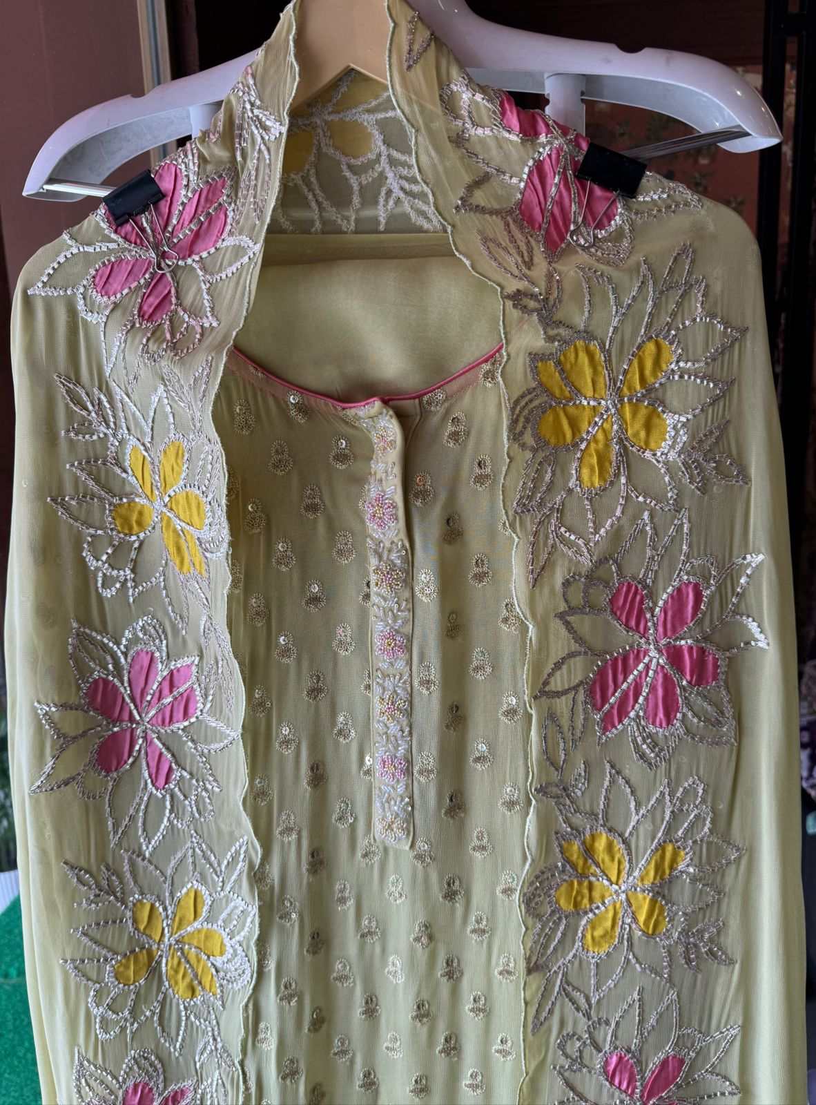 Pure Georgette Shirt with heavily embroidered booties