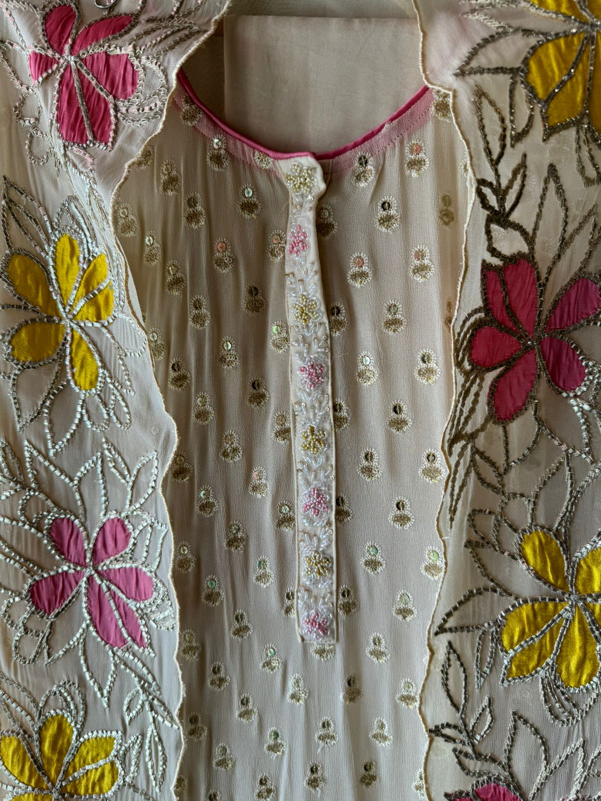 Pure Georgette Shirt with heavily embroidered booties