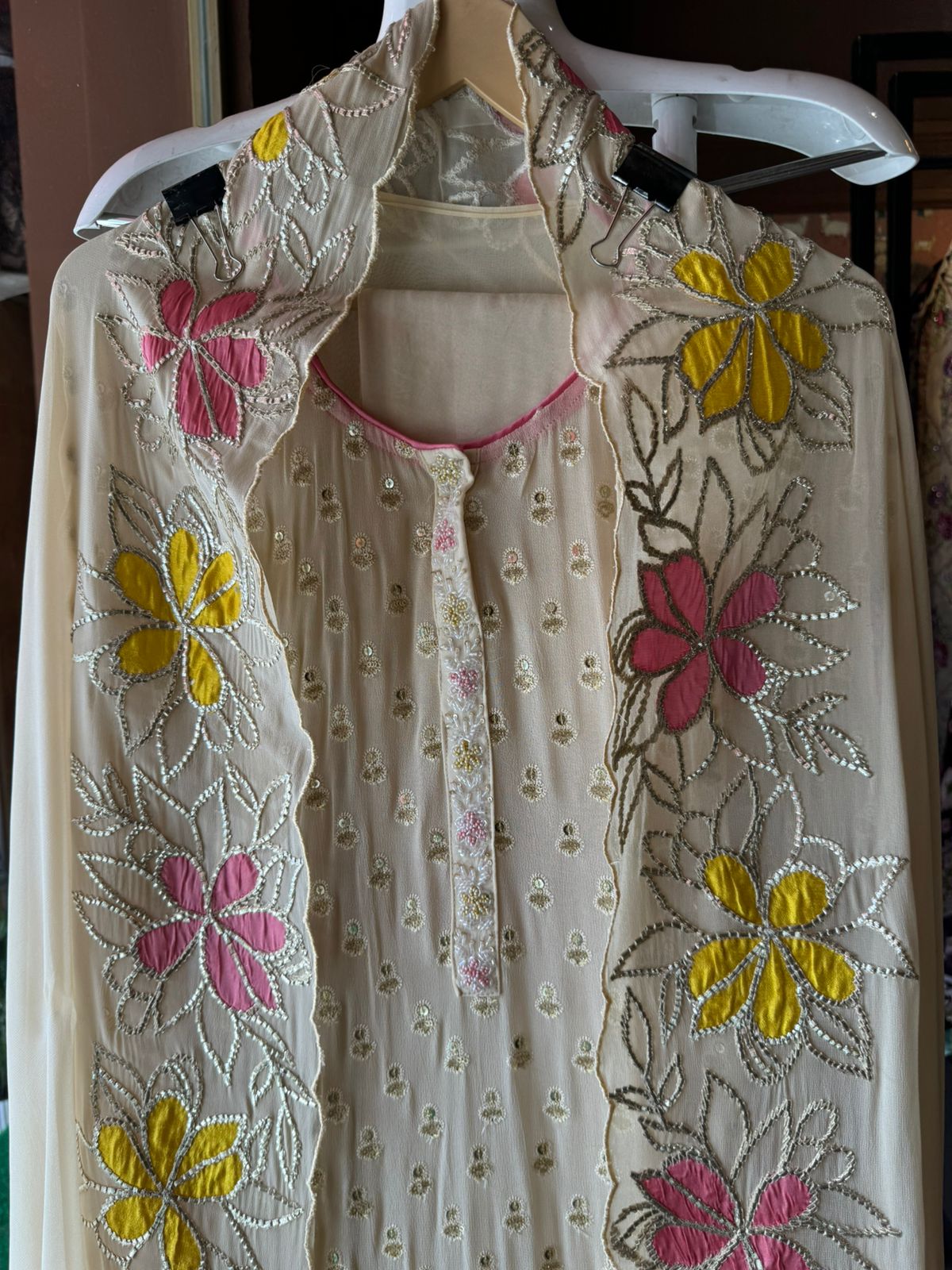 Pure Georgette Shirt with heavily embroidered booties
