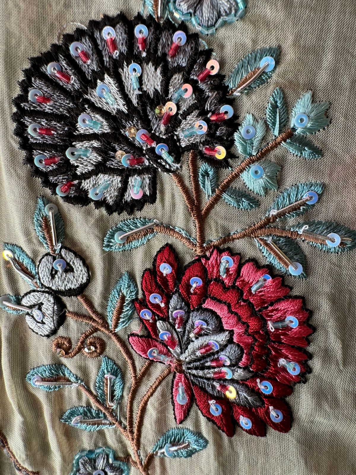 Digital Ikkat printed unstitched suit concept with thread work