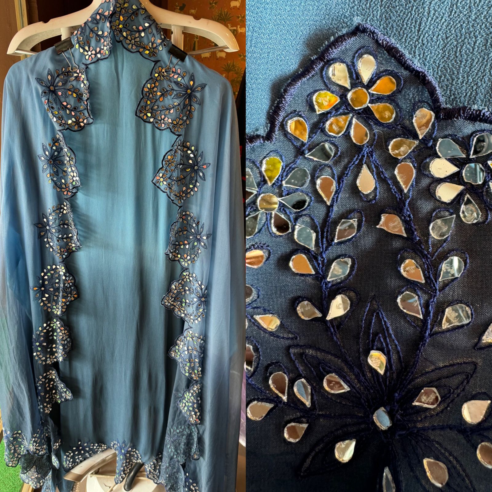 Ombre shaded Pure Georgette shirt with Gorgeous Cutwork done