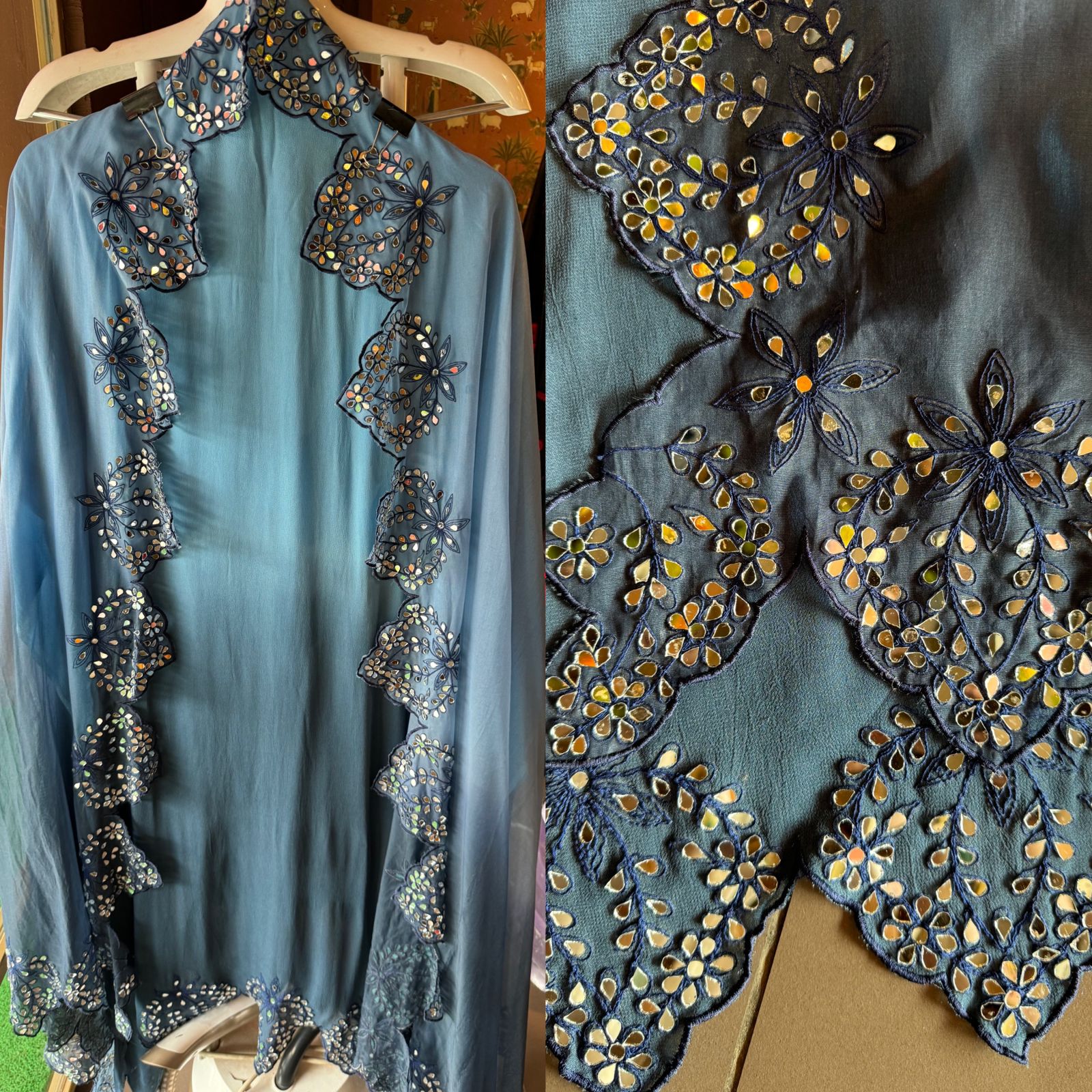 Ombre shaded Pure Georgette shirt with Gorgeous Cutwork done