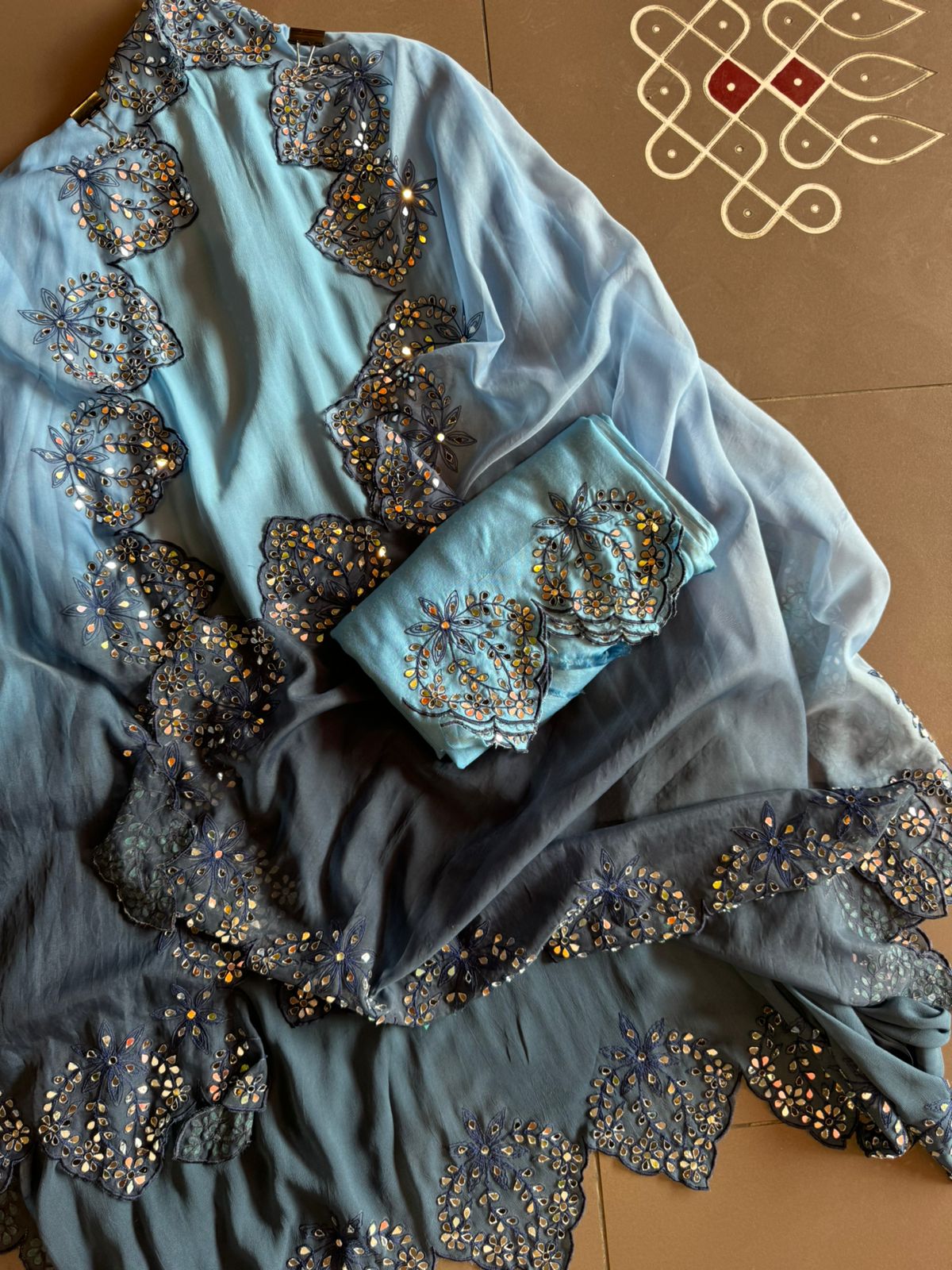 Ombre shaded Pure Georgette shirt with Gorgeous Cutwork done