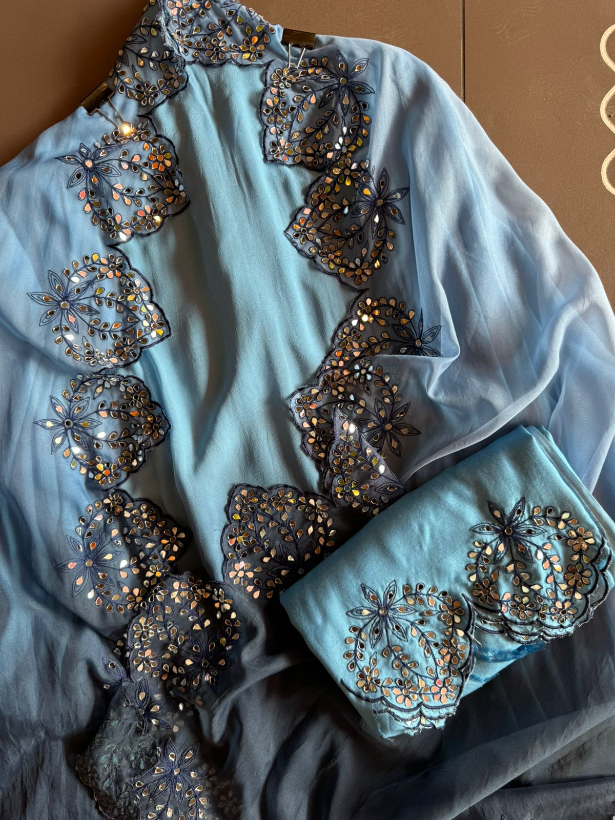 Ombre shaded Pure Georgette shirt with Gorgeous Cutwork done