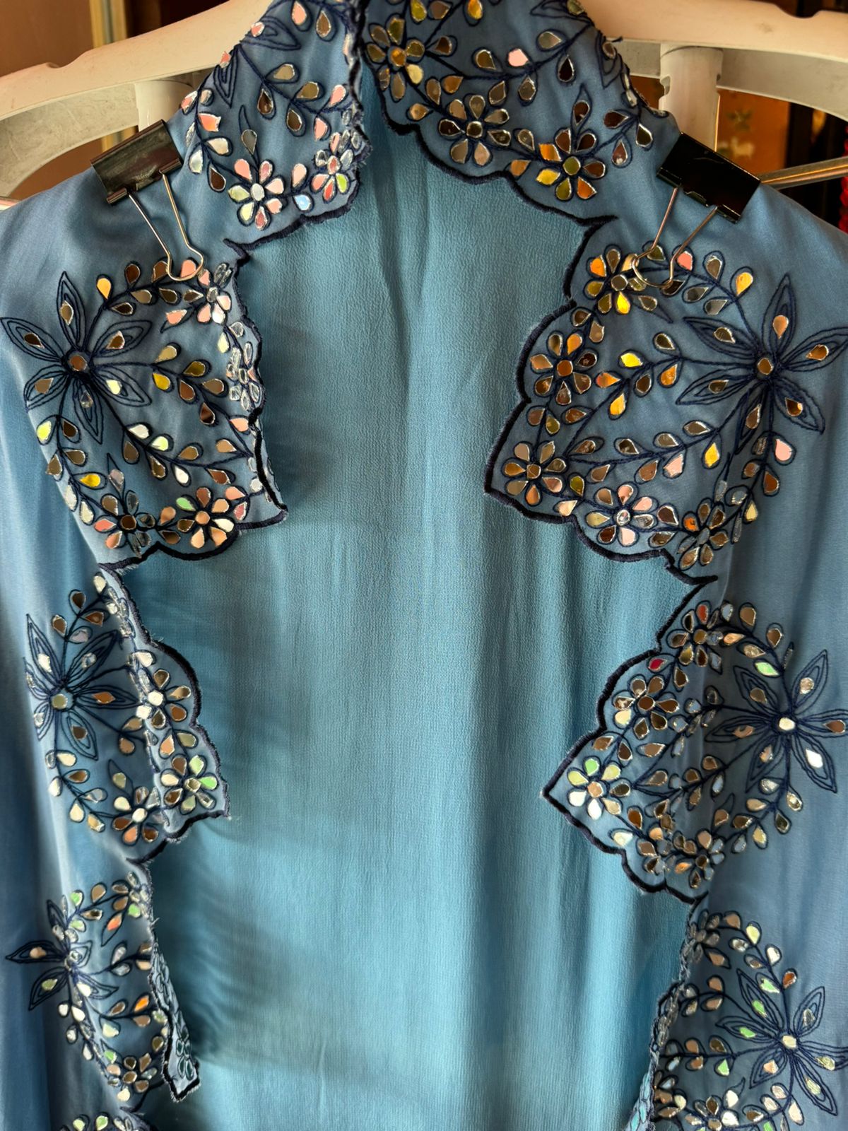 Ombre shaded Pure Georgette shirt with Gorgeous Cutwork done