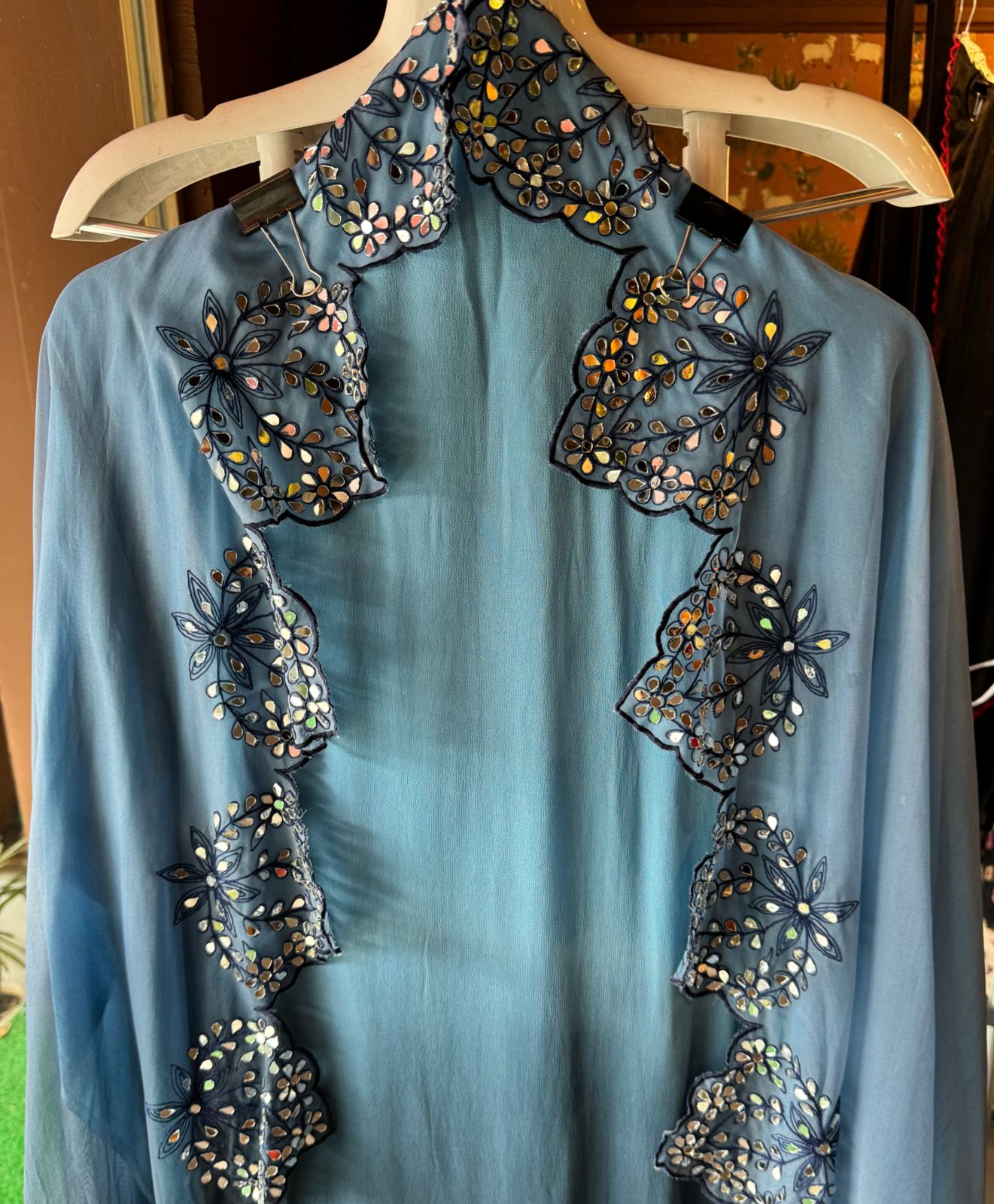 Ombre shaded Pure Georgette shirt with Gorgeous Cutwork done