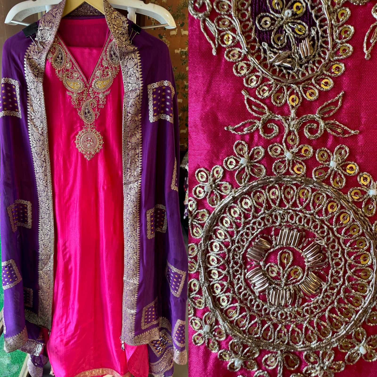 Pure Russian silk unstitched shirt with beautiful Dabka