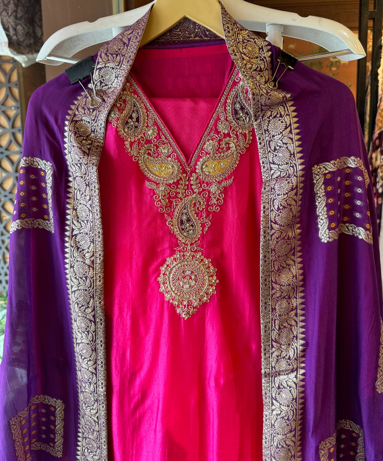 Pure Russian silk unstitched shirt with beautiful Dabka