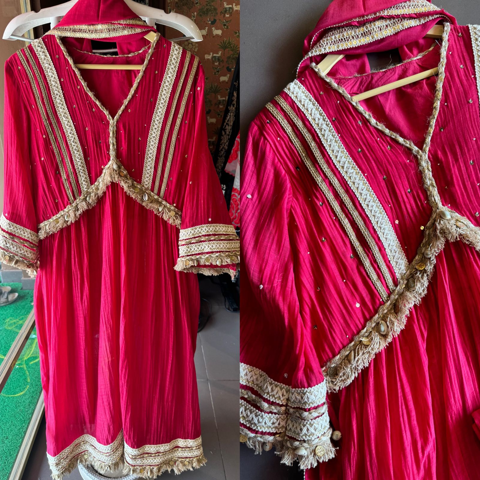 Pure mul chanderi Fabric used with jute laces