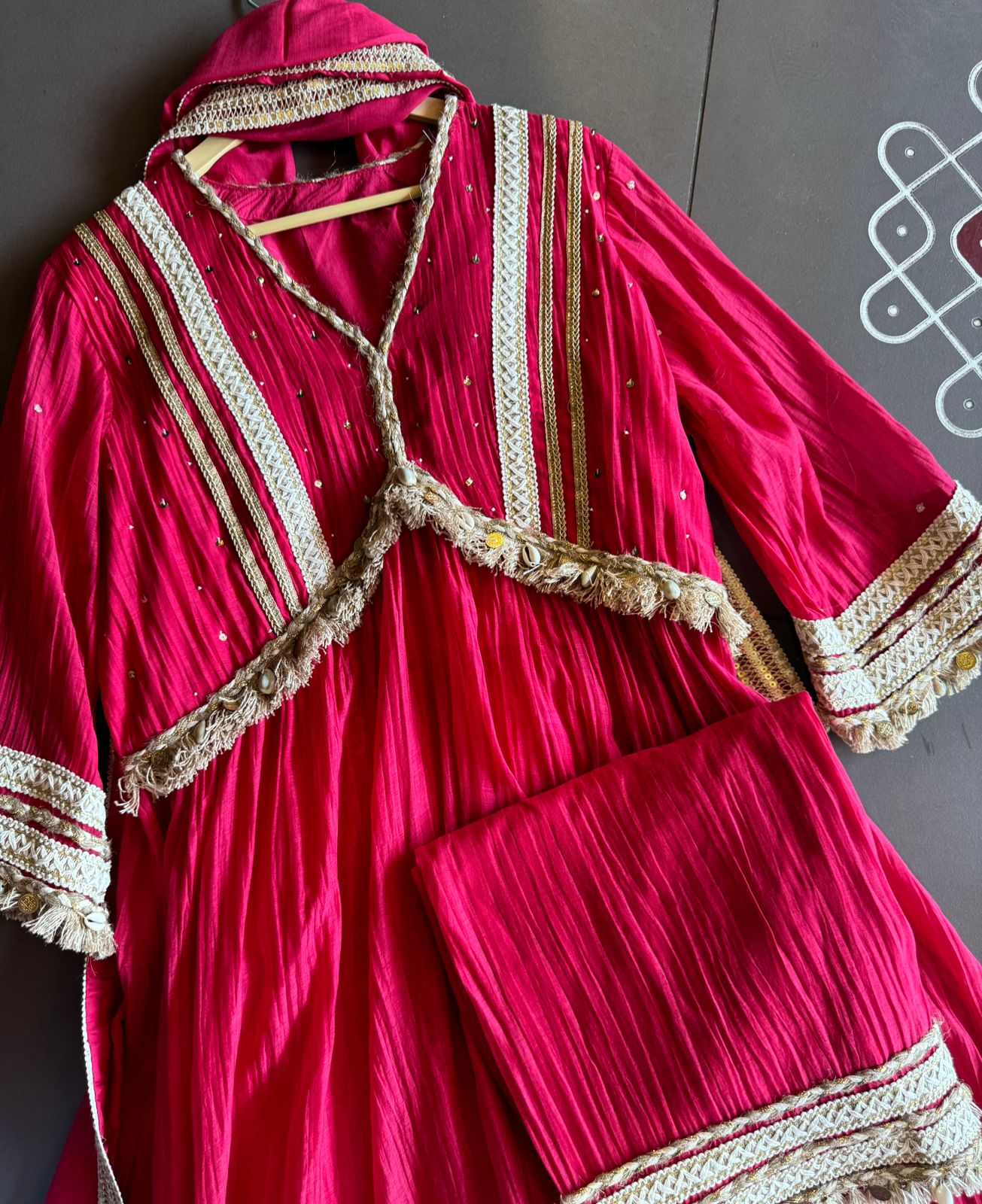 Pure mul chanderi Fabric used with jute laces