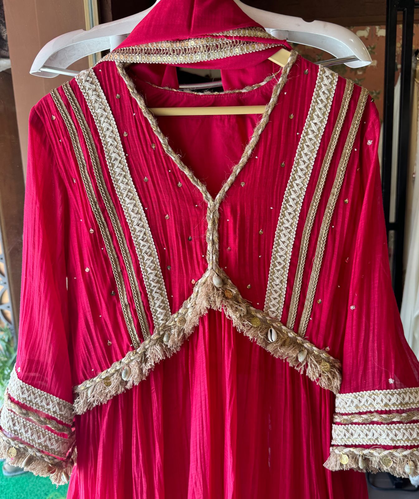 Pure mul chanderi Fabric used with jute laces