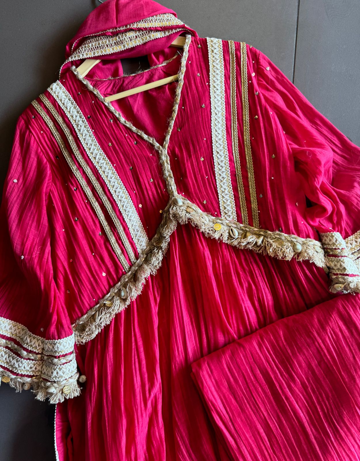 Pure mul chanderi Fabric used with jute laces