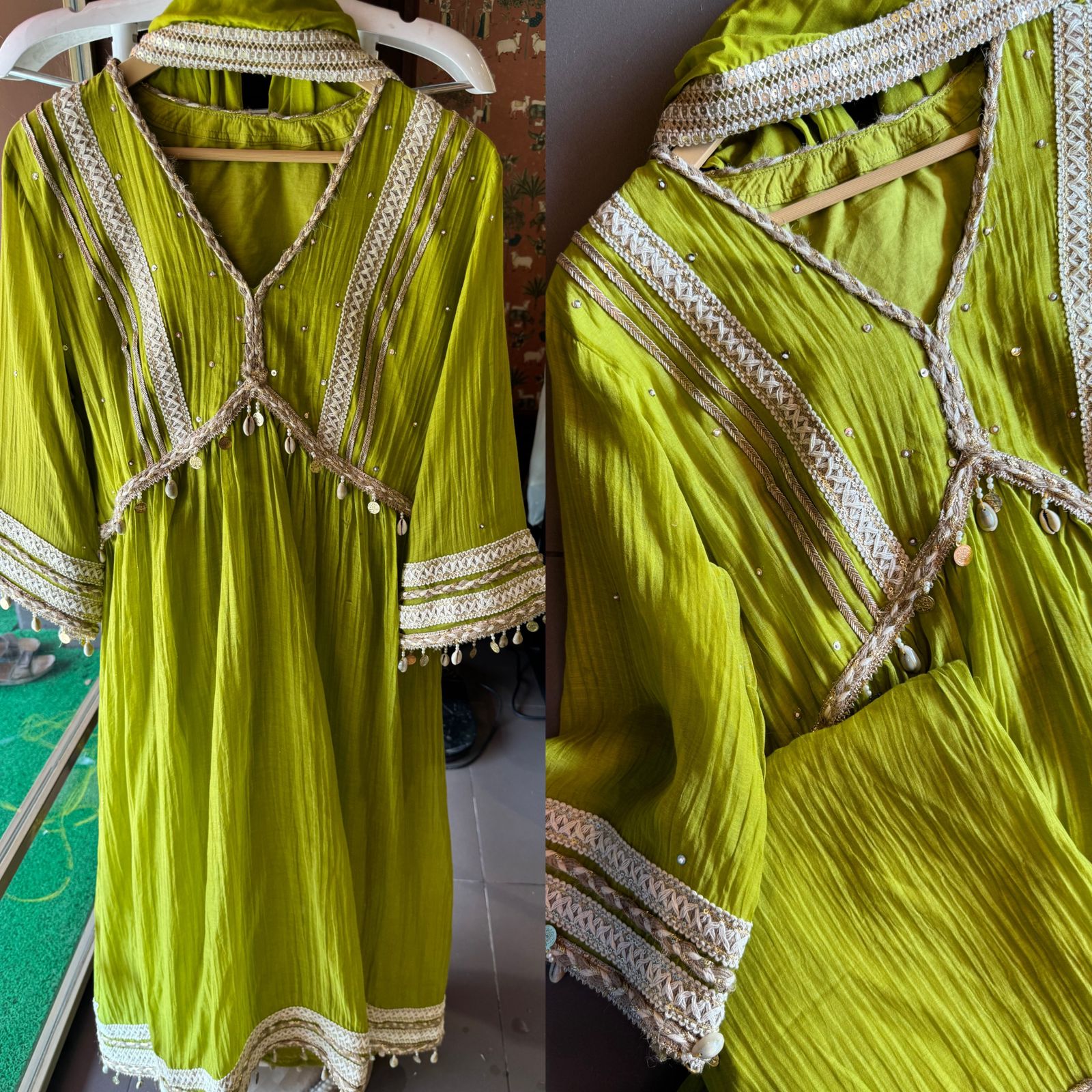 Pure mul chanderi Fabric used with jute laces