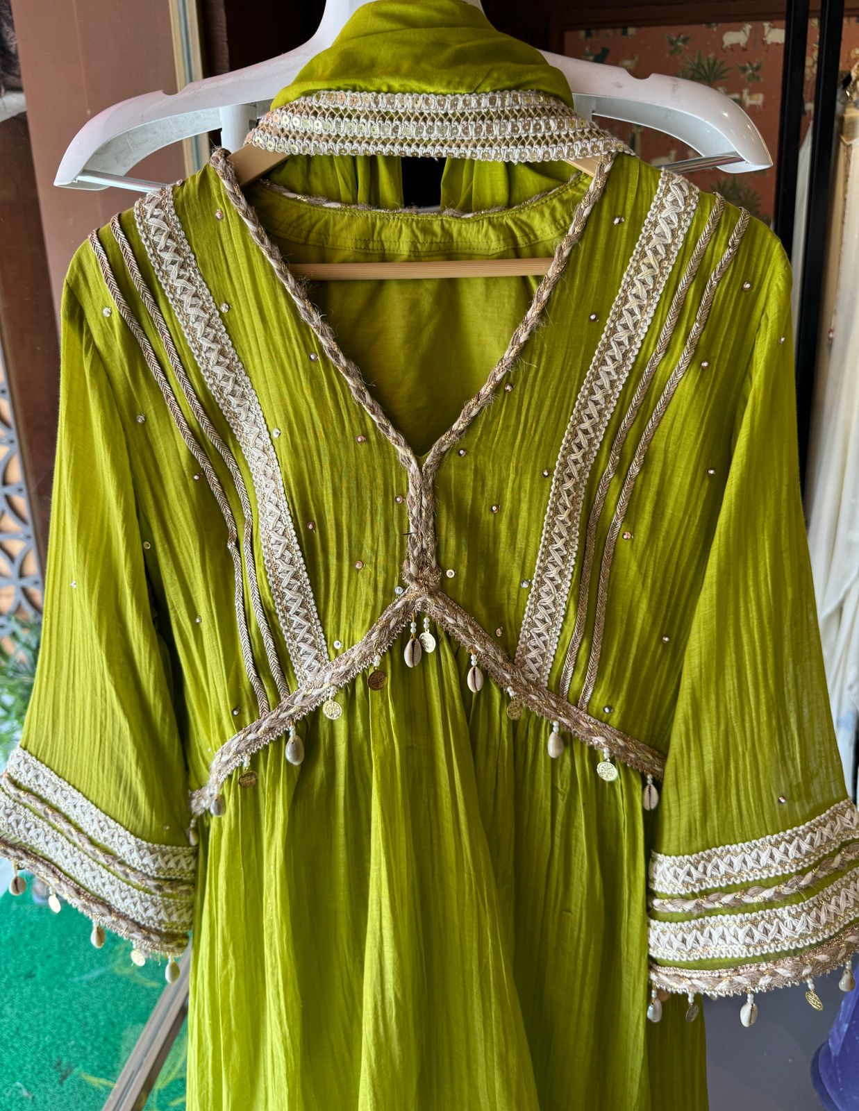 Pure mul chanderi Fabric used with jute laces