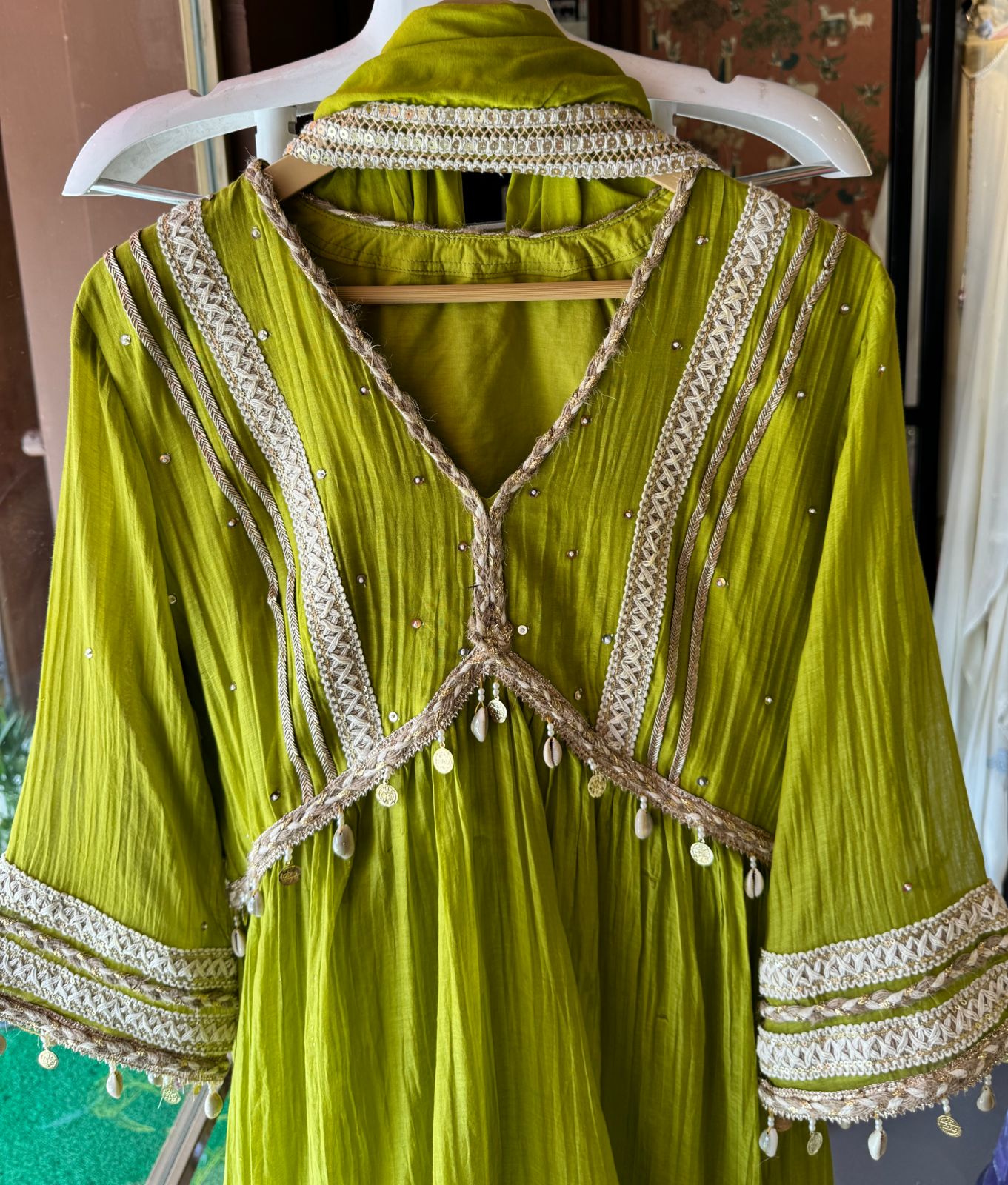 Pure mul chanderi Fabric used with jute laces