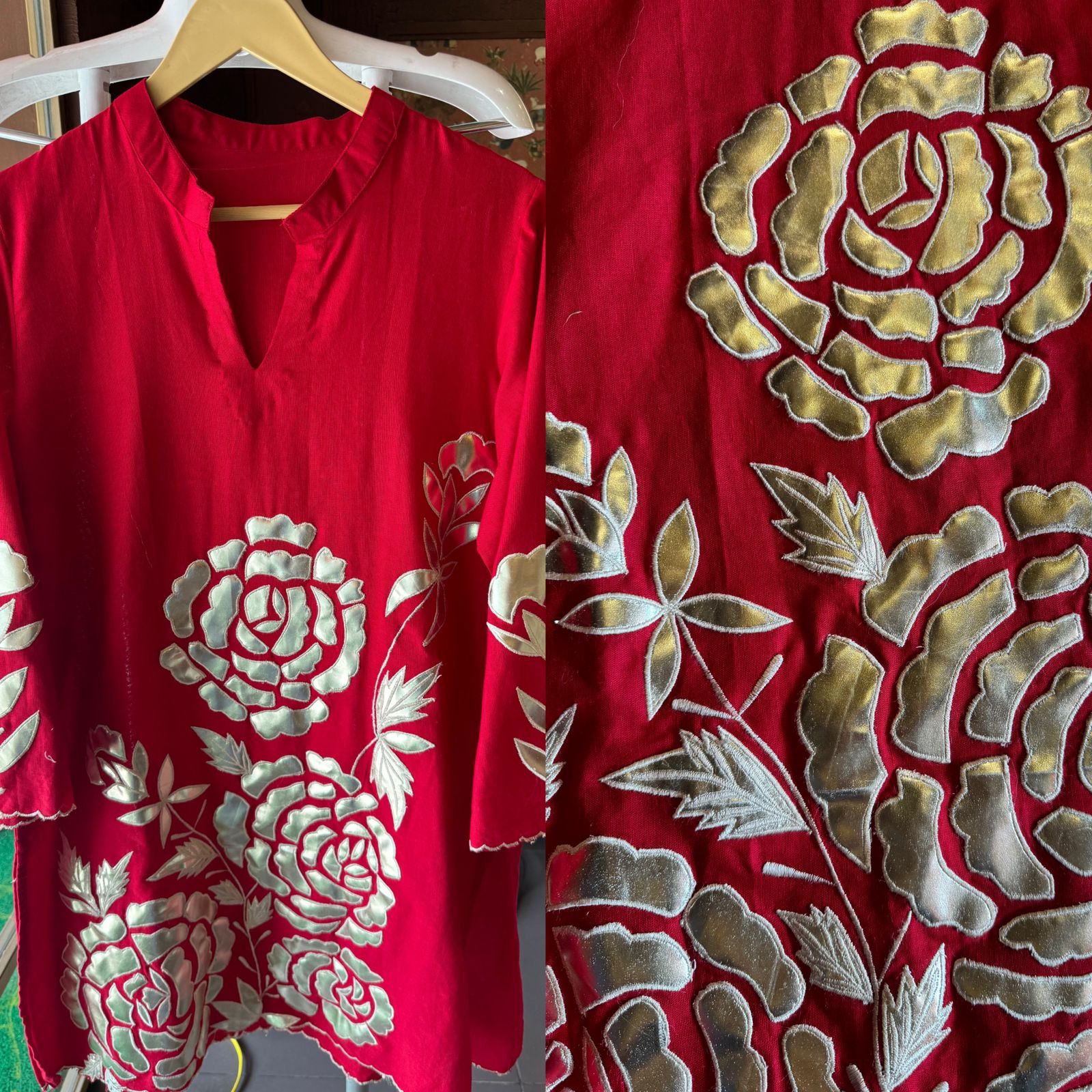 Pure cotton linen COORD set with floral leather