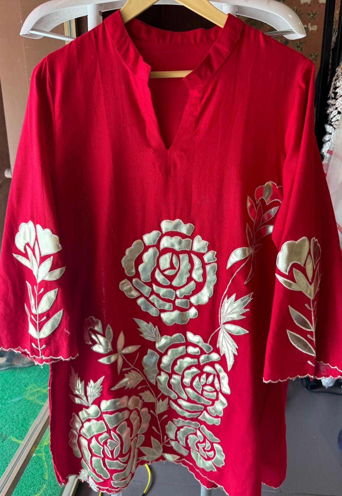 Pure cotton linen COORD set with floral leather