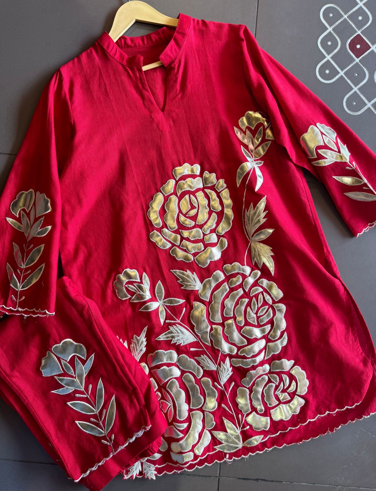 Pure cotton linen COORD set with floral leather