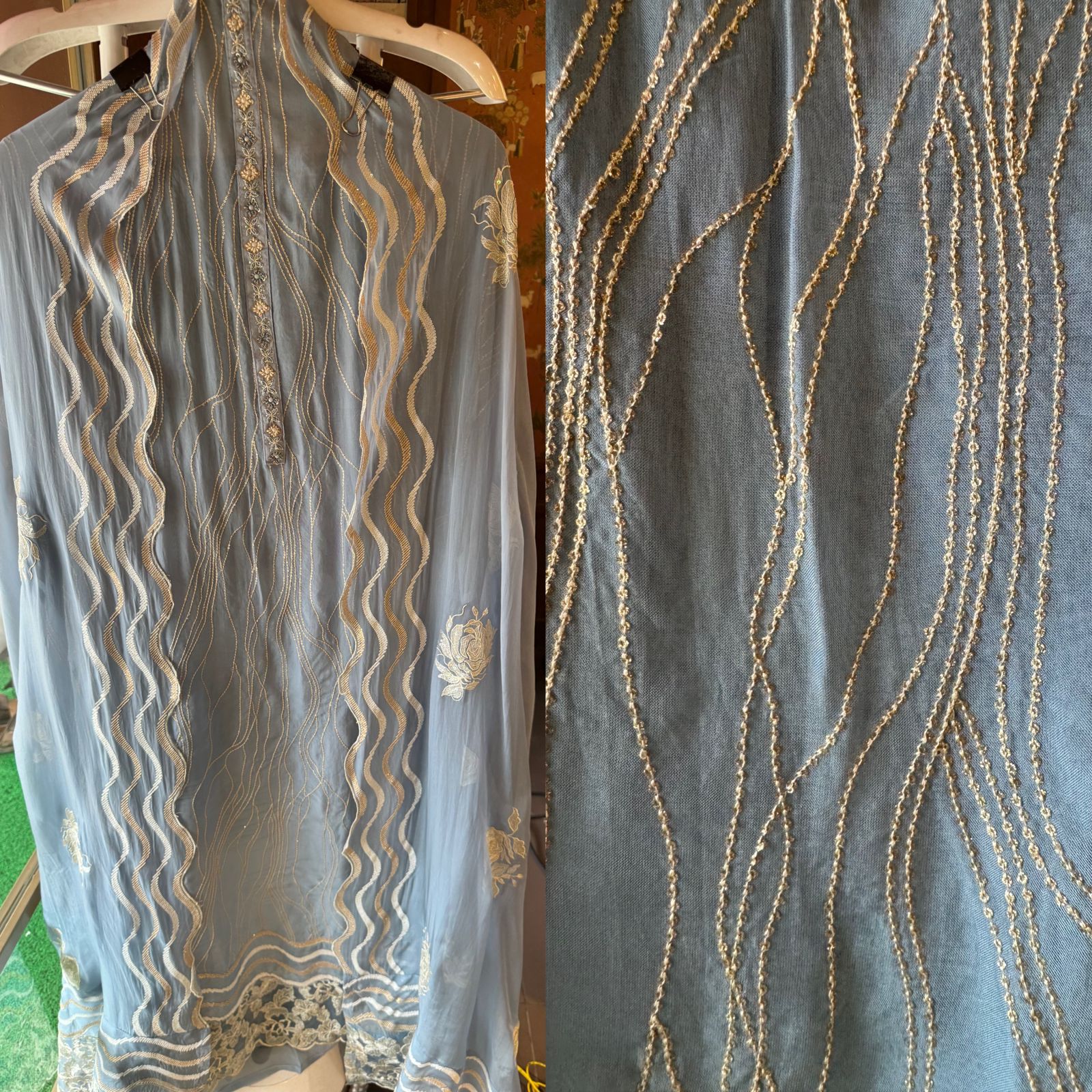 Soft organza Unstitched shirt with thread