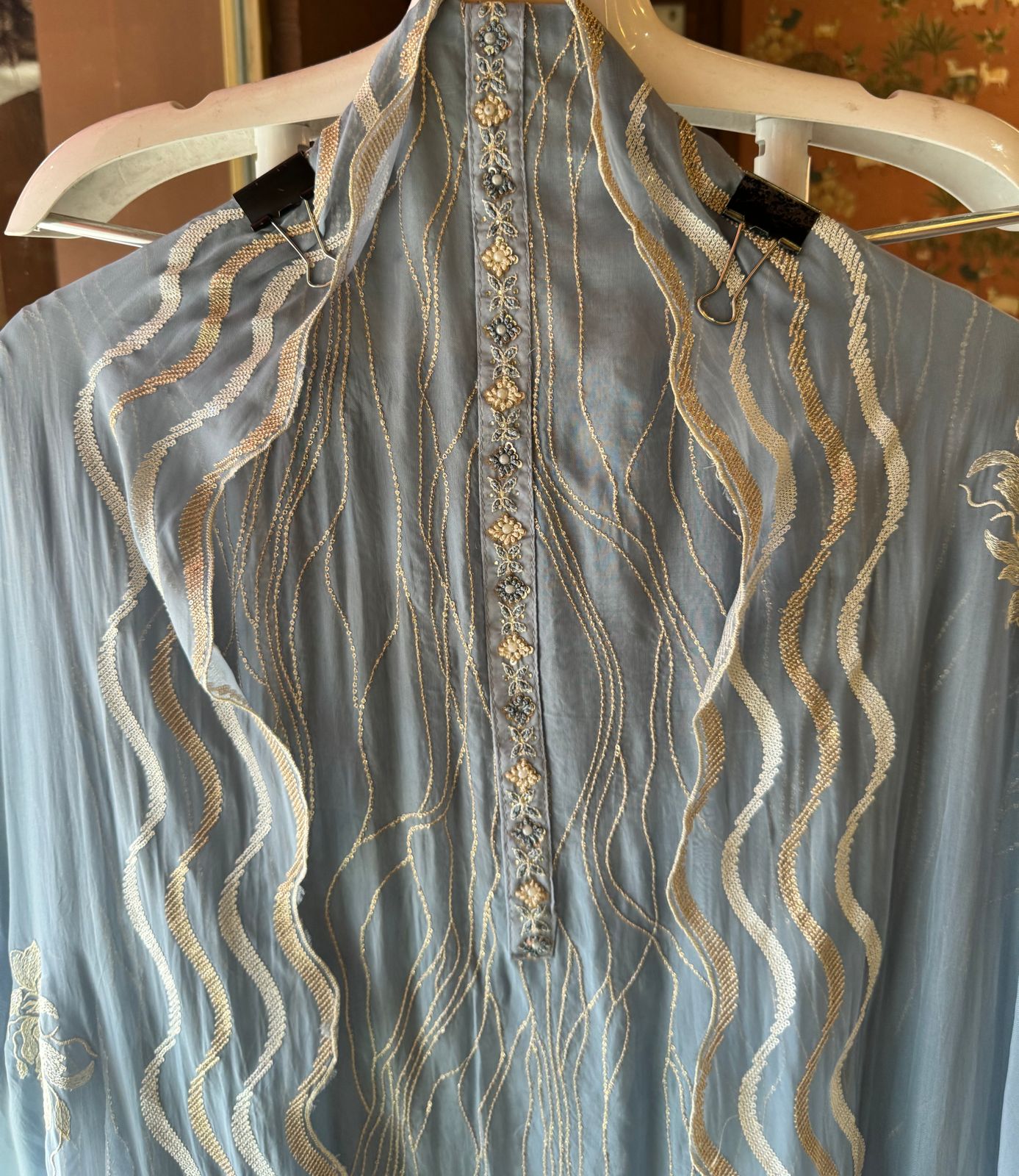 Soft organza Unstitched shirt with thread