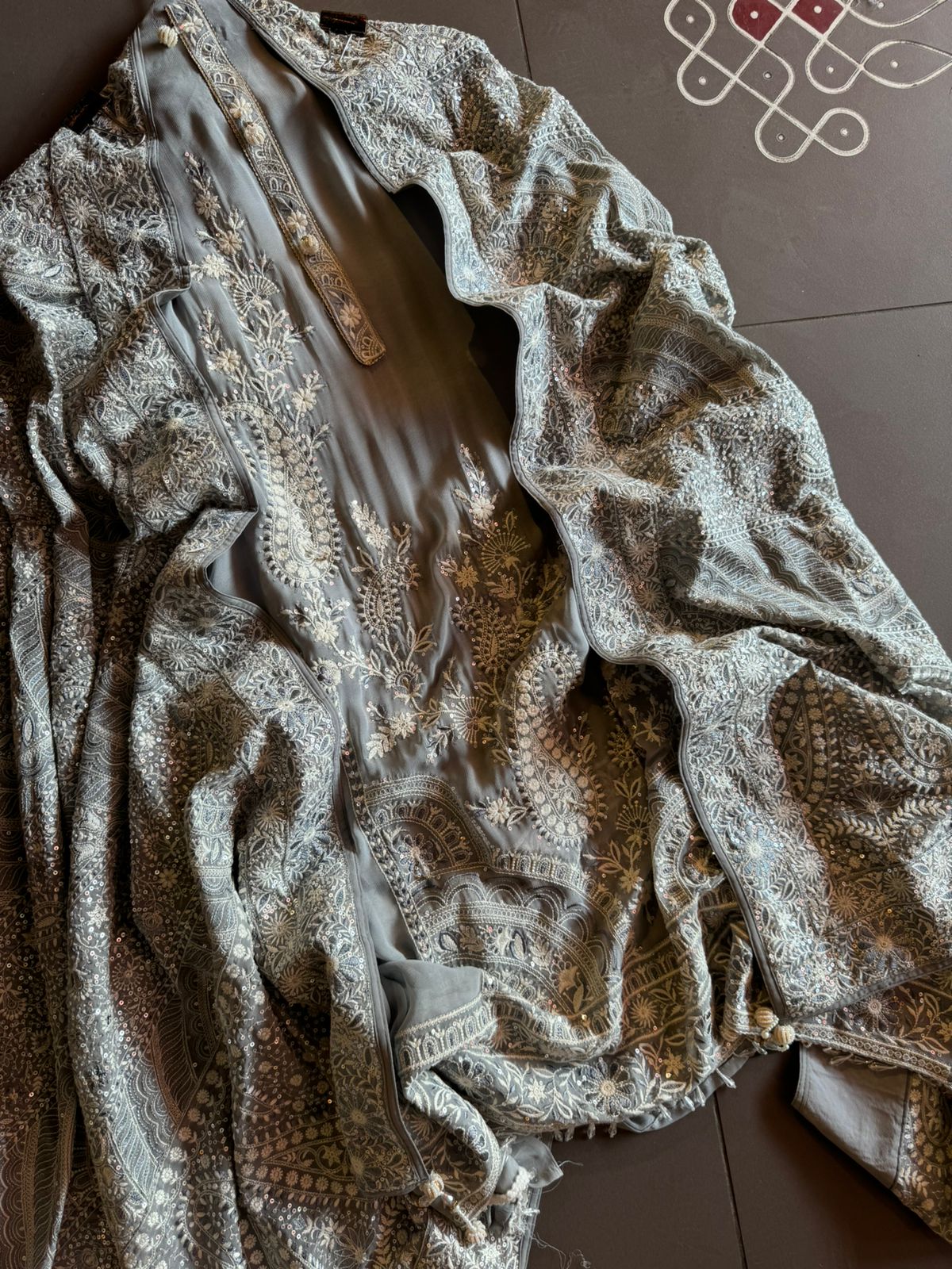 Pure Georgette Unstitched Shirt with thread embroidered